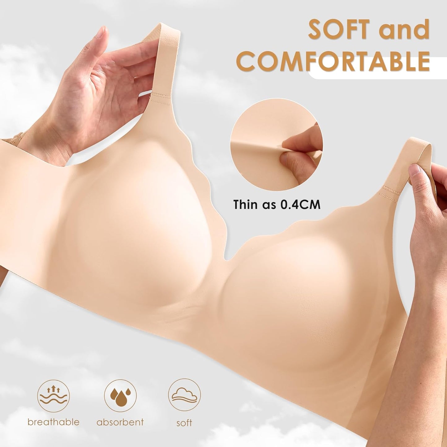 Wireless Seamless Jelly Bra for Women with Support - No Underwire Full Coverage Push Up Bras for Women