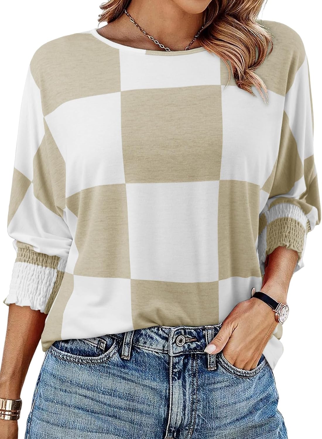 Dokotoo Women's 2025 Fashion Tops 3/4 Sleeve T-Shirts Cute Crewneck Basic Business Tees Blouses