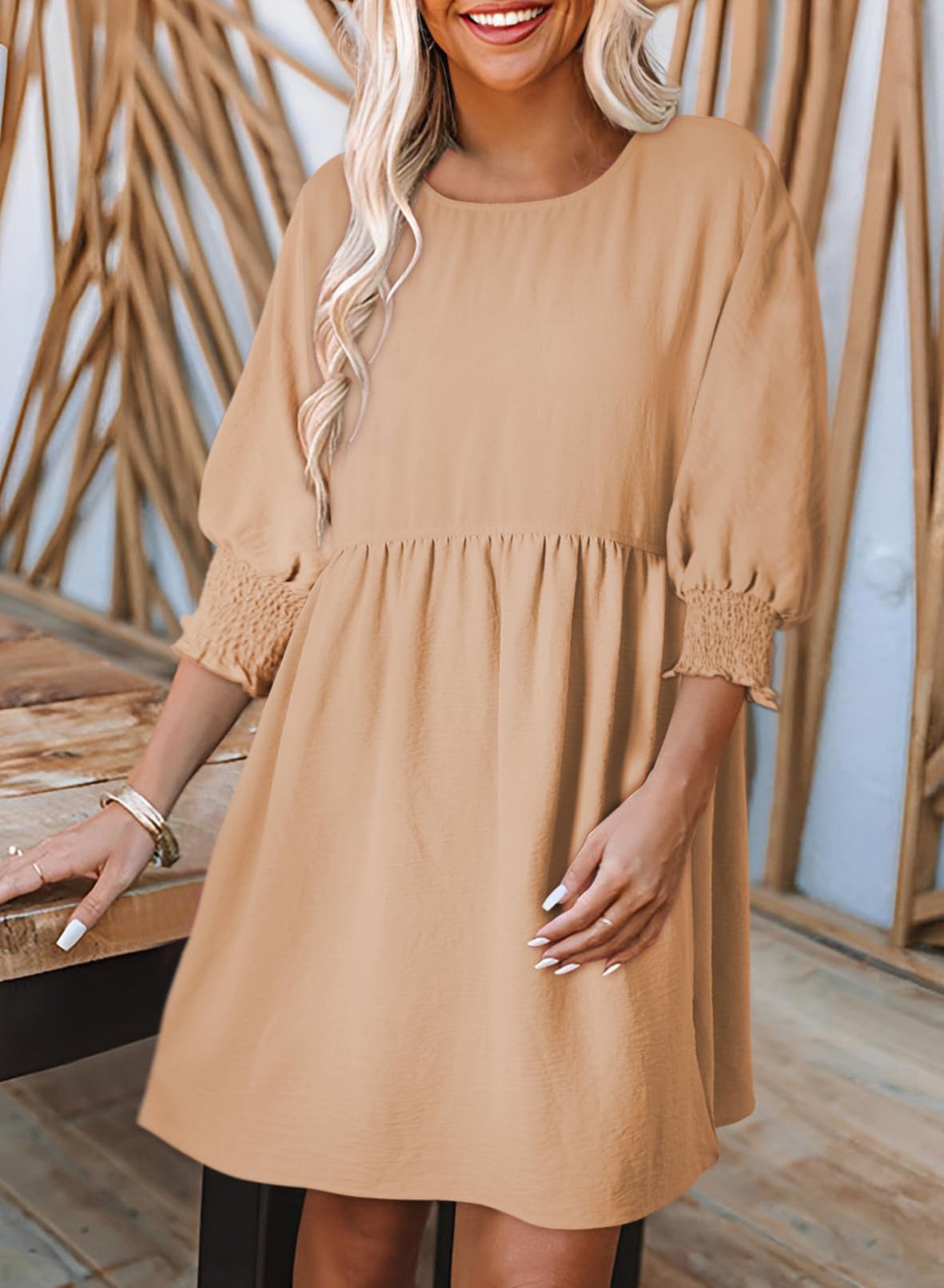 Dokotoo Womens Summer Dresses Casual Tunic Dress Short Sleeve Crew Neck Flowy Babydoll Dress