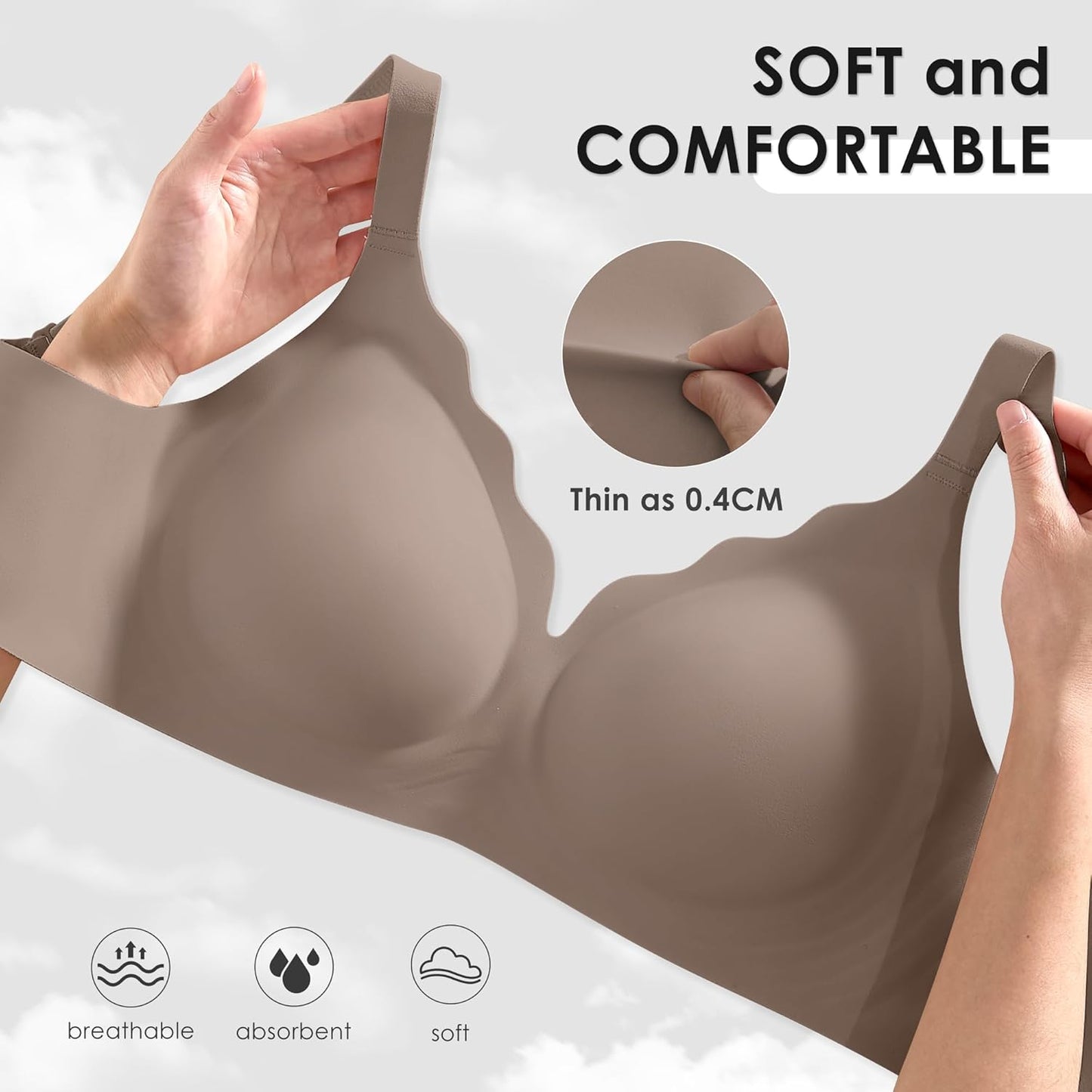 Wireless Seamless Jelly Bra for Women with Support - No Underwire Full Coverage Push Up Bras for Women