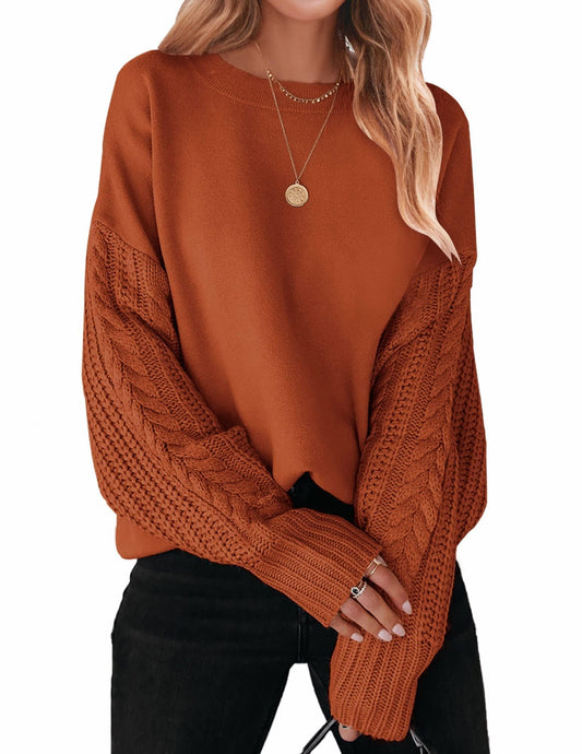 ZESICA Women's Fall Long Sleeve Crew Neck Solid Color Cable Knit Chunky Casual Oversized Pullover Sweater Tops