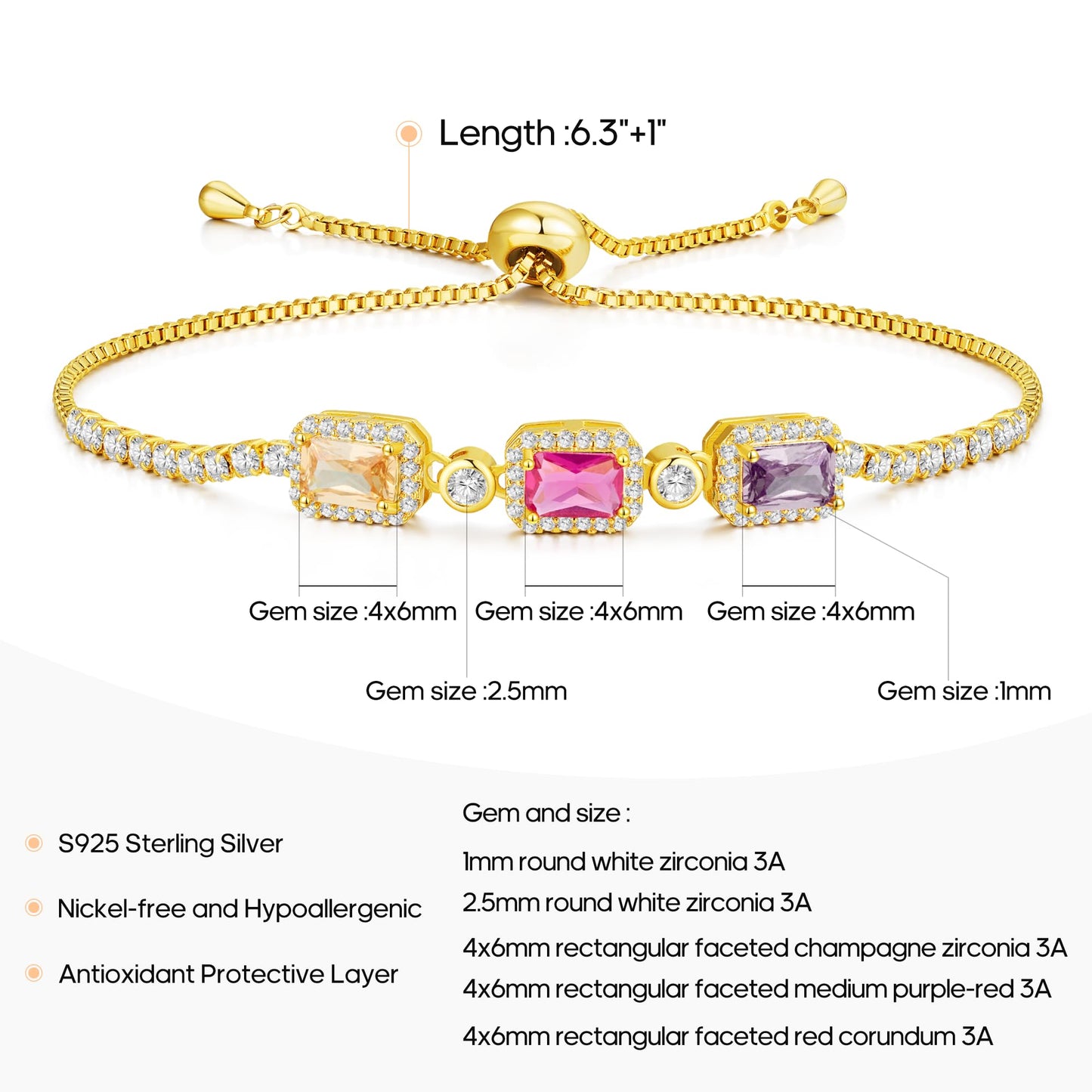 Pure Silver Women's Tennis Bracelets, Sterling Silver Birthstone Link Bracelets for Women, Perfect Gifts for Mom Girlfriend Wife Daughter
