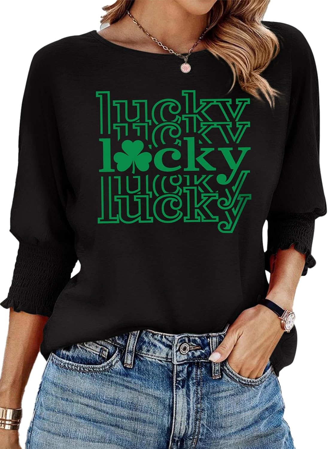 Dokotoo Women's 2025 Fashion Tops 3/4 Sleeve T-Shirts Cute Crewneck Basic Business Tees Blouses