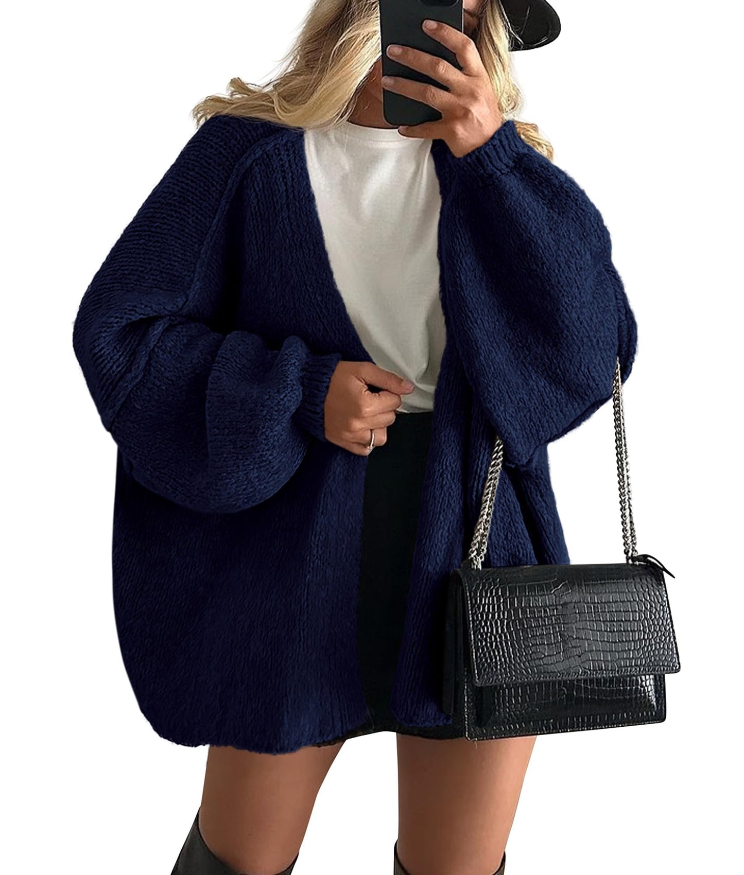PRETTYGARDEN Womens Oversized Cardigan Sweaters 2025 Fall Long Lantern Sleeve Knit Open Front Lightweight Sweater