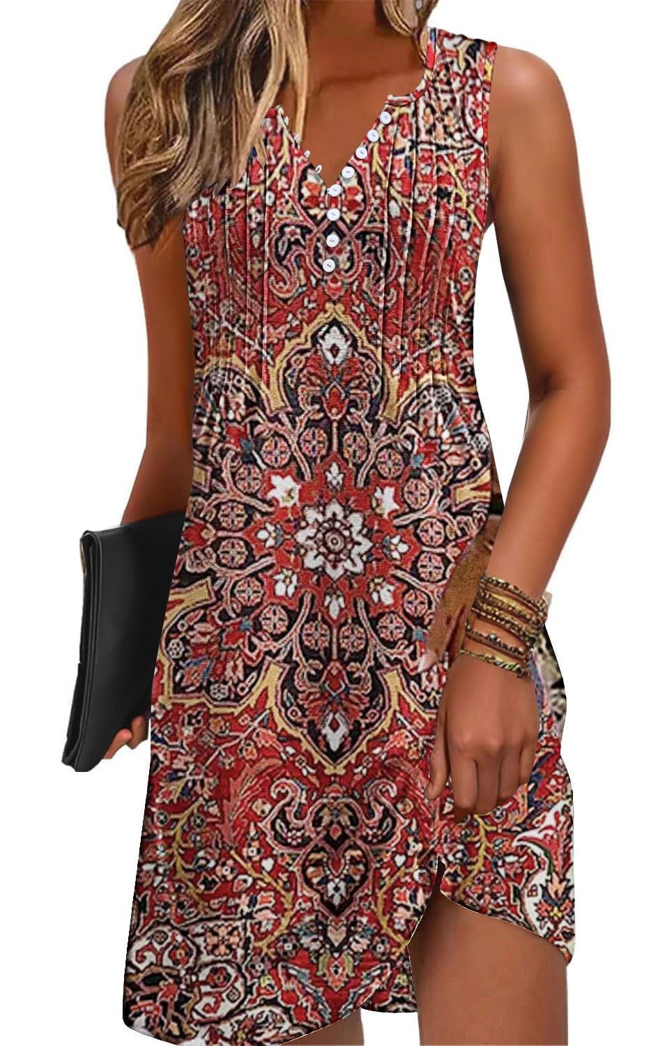 ETCYY Sundresses for Women 2025 Vacation Swim Cover up Beach Dresses Button Down Sleeveless Boho Floral V-Neck Summer Dress