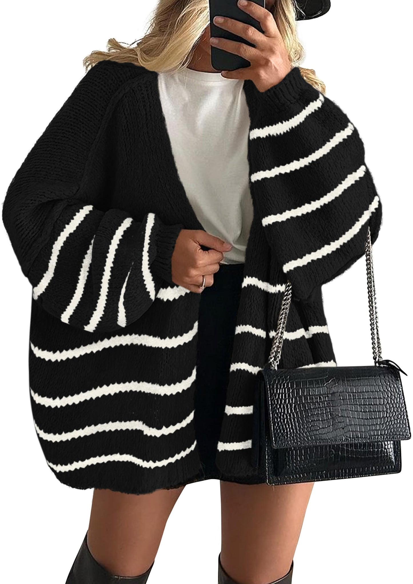 PRETTYGARDEN Womens Oversized Cardigan Sweaters 2025 Fall Long Lantern Sleeve Knit Open Front Lightweight Sweater