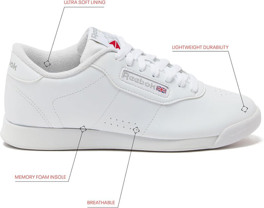 Reebok Women's Princess Sneakers, Comfortable Walking or Tennis Shoes