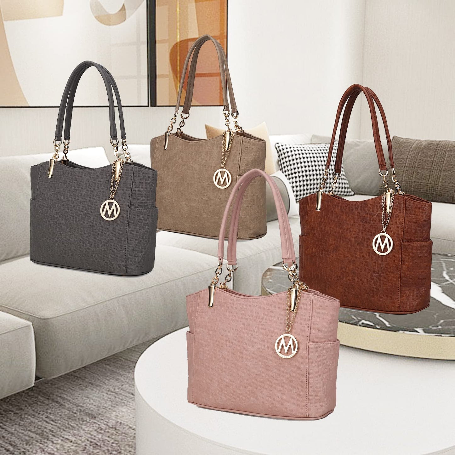 MKF Collection Signature Tote Bag for Women, Shoulder bag Vegan Leather Top-Handle Handbag Purse