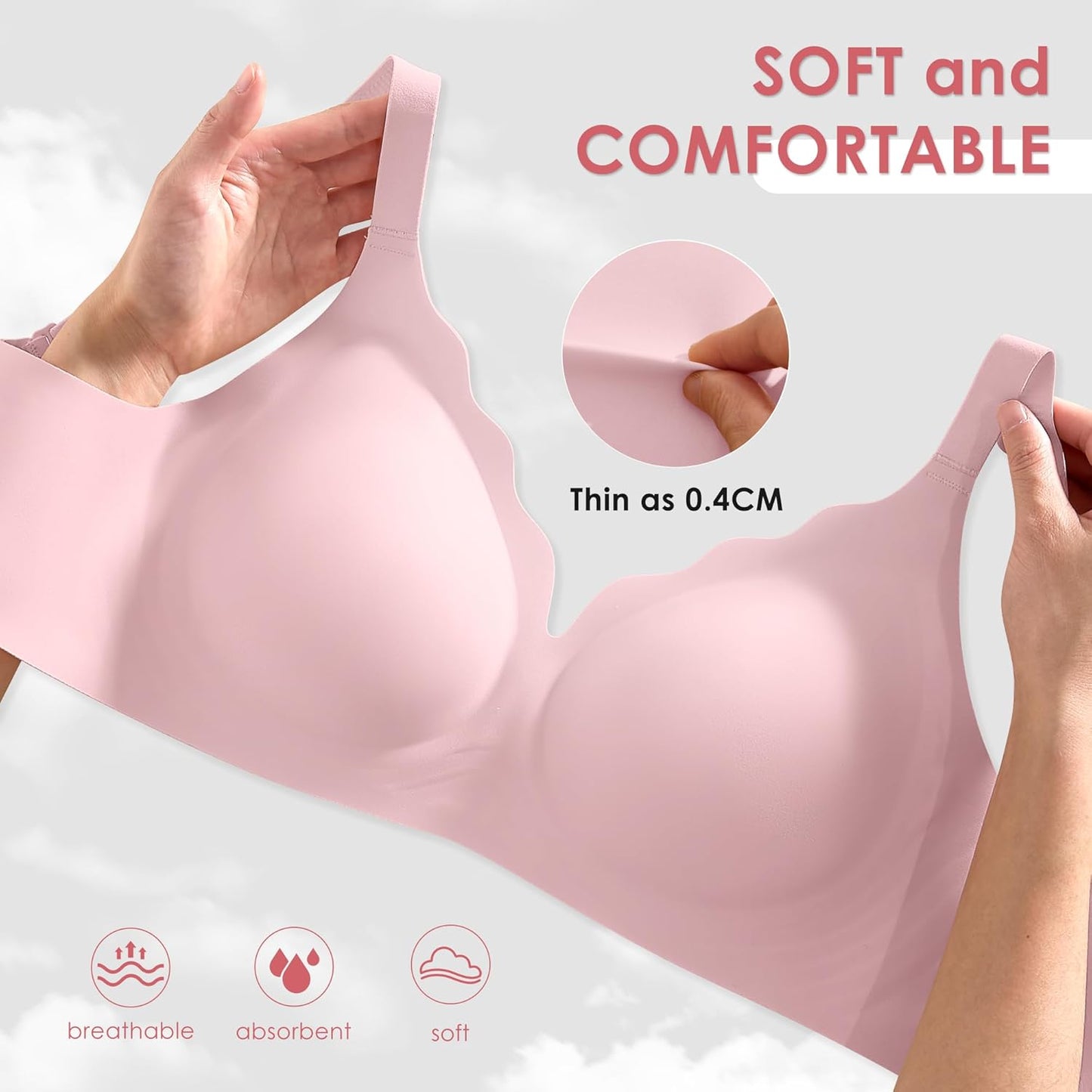 Wireless Seamless Jelly Bra for Women with Support - No Underwire Full Coverage Push Up Bras for Women