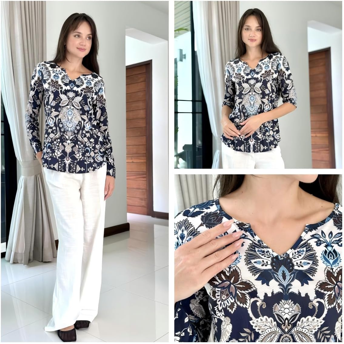 Zeagoo Boho Tops for Women Long Sleeve V Neck Fall Shirt Casual Dressy Blouse Tunic Business Work Clothes School Outfits