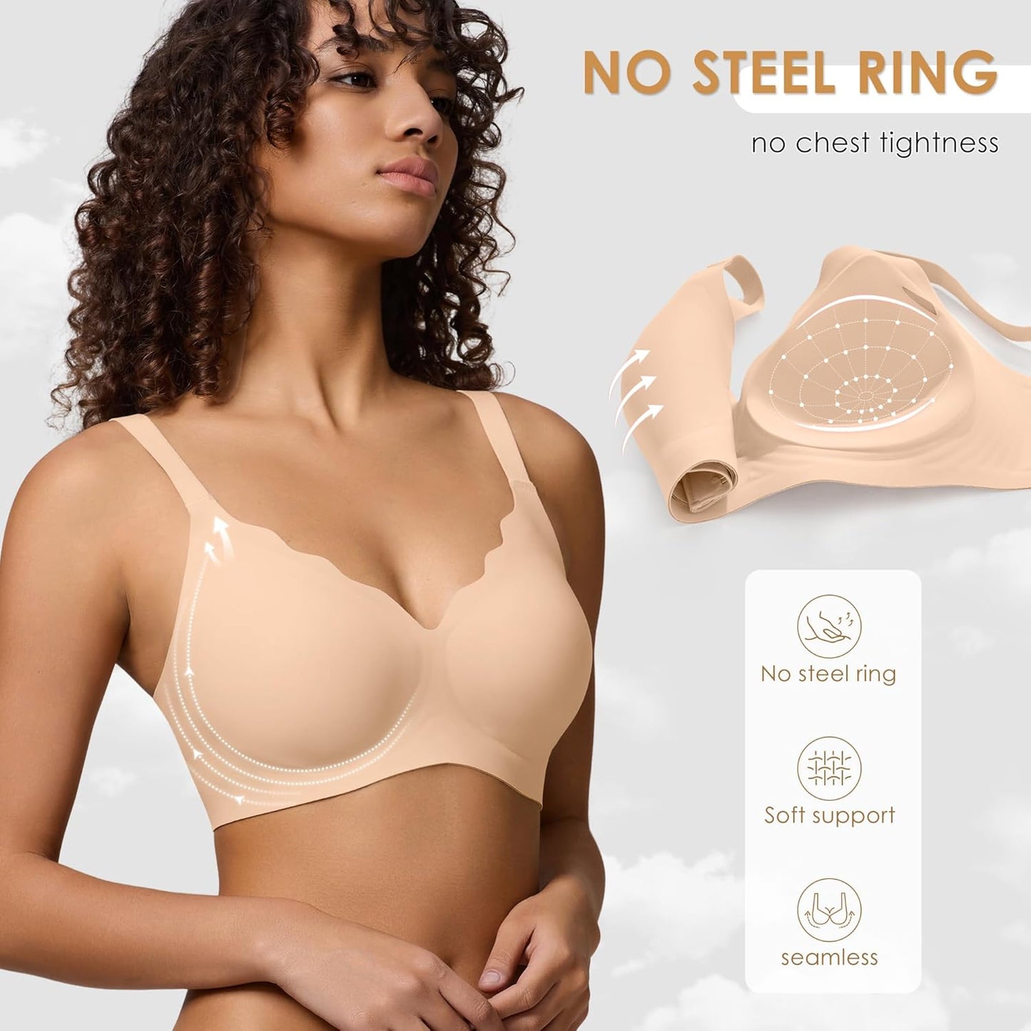 Wireless Seamless Jelly Bra for Women with Support - No Underwire Full Coverage Push Up Bras for Women
