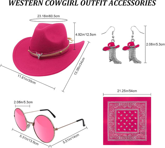 HyperFun Cowgirl Outfits for Women Western Costume Accessories Cowboy Hat Tassels Fringe Vest Earring Hippie Glasses Bandana