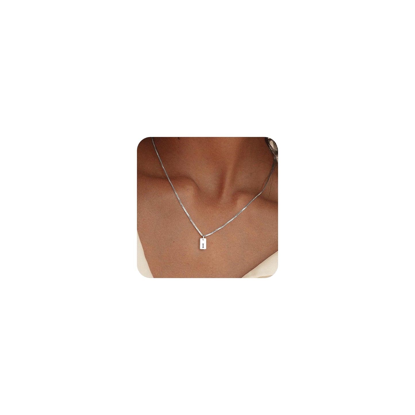 Initial Necklaces for Women Silver Plated Letter Necklace Dainty Silver Name Necklace Personalized Initial Tag Pendant Necklaces for Women Trendy Silver Jewelry