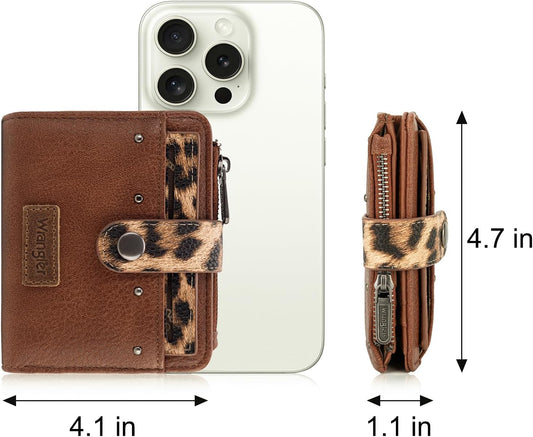 Montana West X Wrangler Small Womens Wallet Leopard Print Women's Wallets, Card Cases & Money Organizers Small Bifold Card Wallet with Removable ID Window