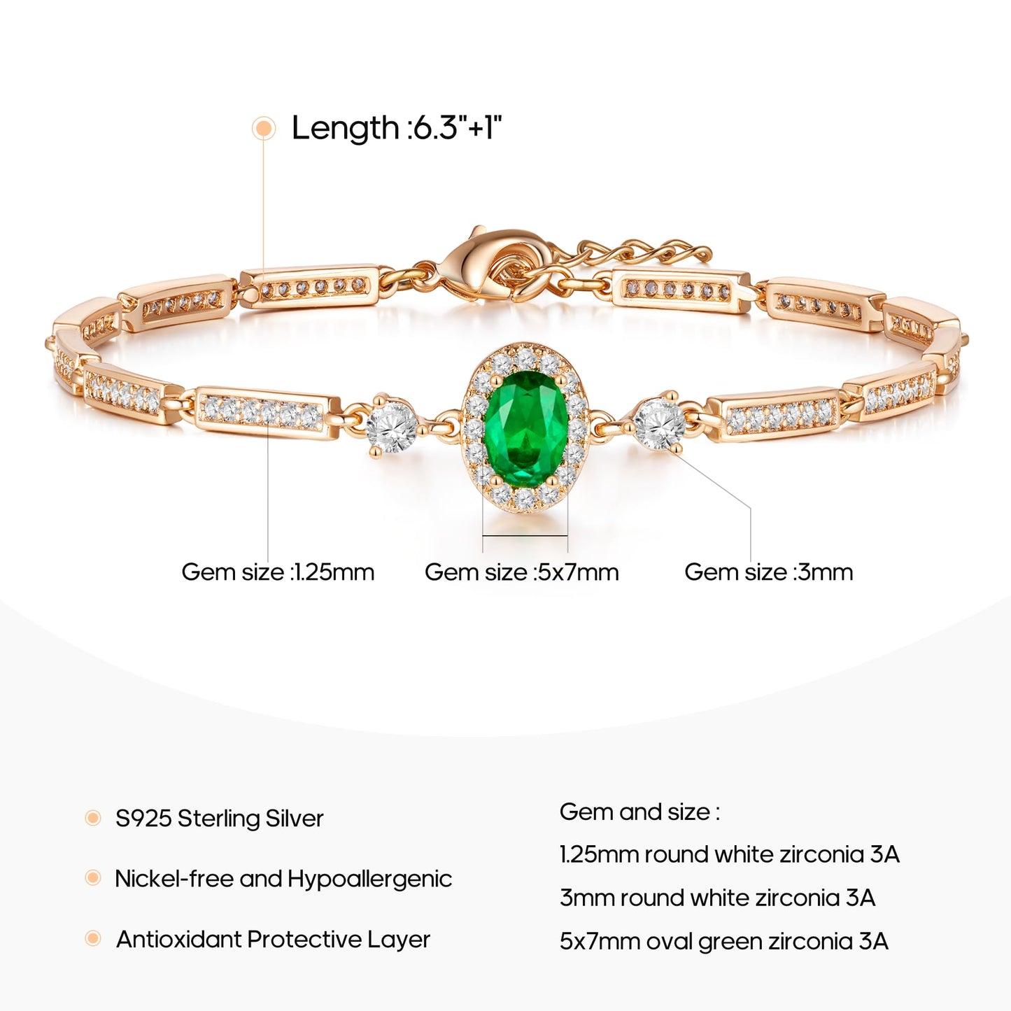 Pure Silver Women's Tennis Bracelets, Sterling Silver Birthstone Link Bracelets for Women, Perfect Gifts for Mom Girlfriend Wife Daughter