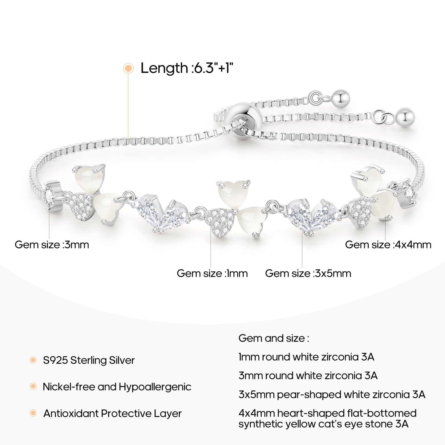 Pure Silver Women's Tennis Bracelets, Sterling Silver Birthstone Link Bracelets for Women, Perfect Gifts for Mom Girlfriend Wife Daughter