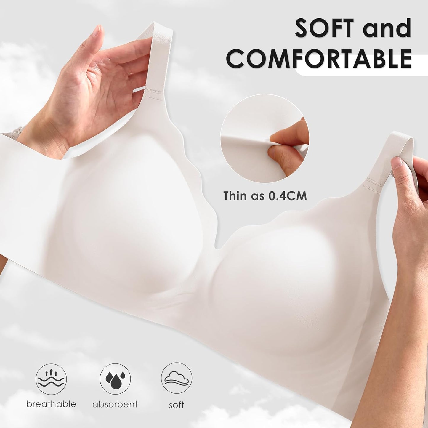 Wireless Seamless Jelly Bra for Women with Support - No Underwire Full Coverage Push Up Bras for Women