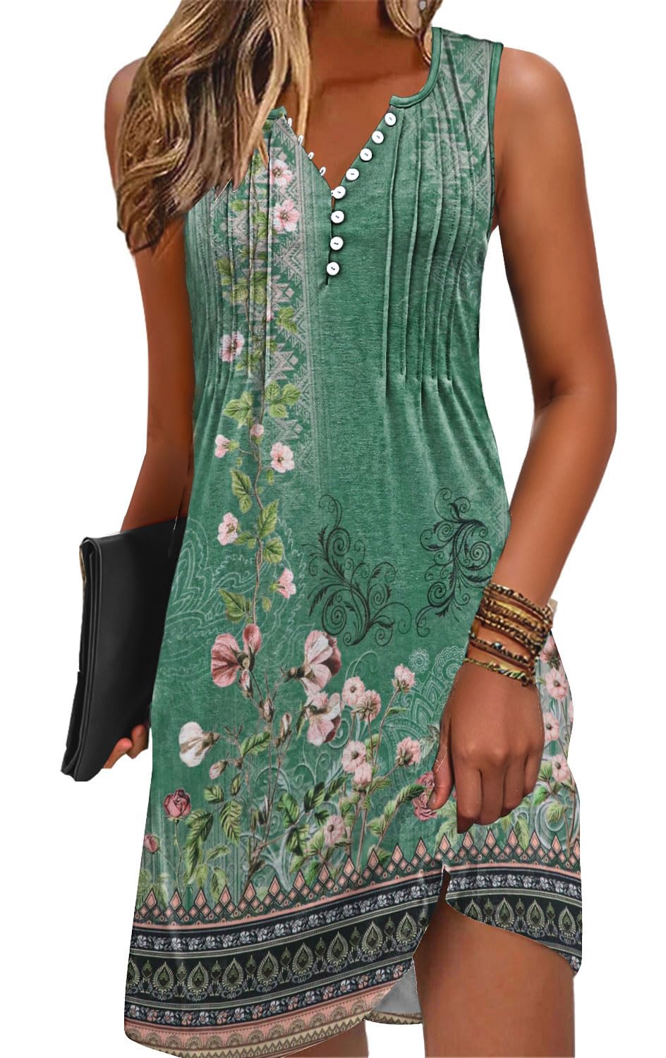 ETCYY Sundresses for Women 2025 Vacation Swim Cover up Beach Dresses Button Down Sleeveless Boho Floral V-Neck Summer Dress