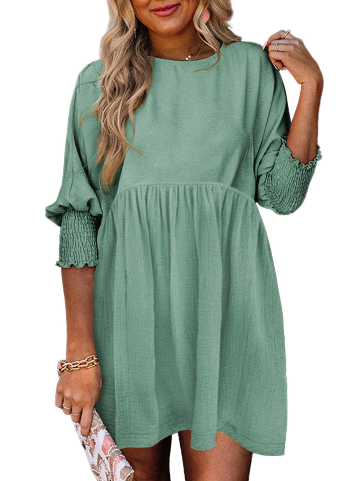 Dokotoo Womens Summer Dresses Casual Tunic Dress Short Sleeve Crew Neck Flowy Babydoll Dress