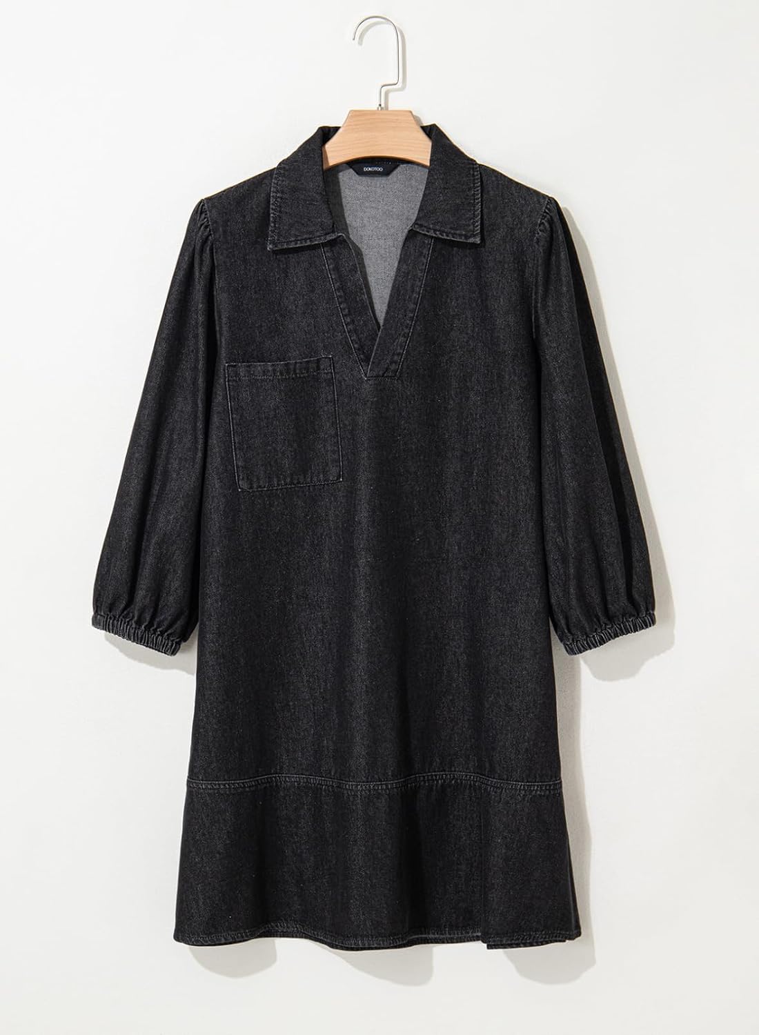 Dokotoo Denim Dress for Women Fashion Fall Casual Babydoll 2025 V Neck 3/4 Puff Sleeve Jean Dresses