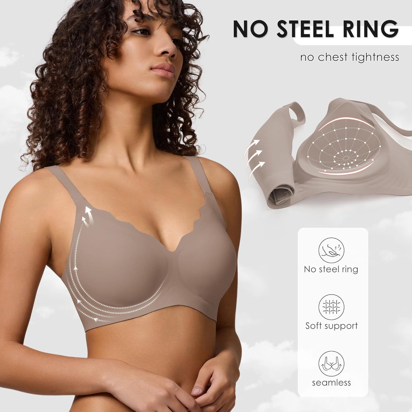 Wireless Seamless Jelly Bra for Women with Support - No Underwire Full Coverage Push Up Bras for Women