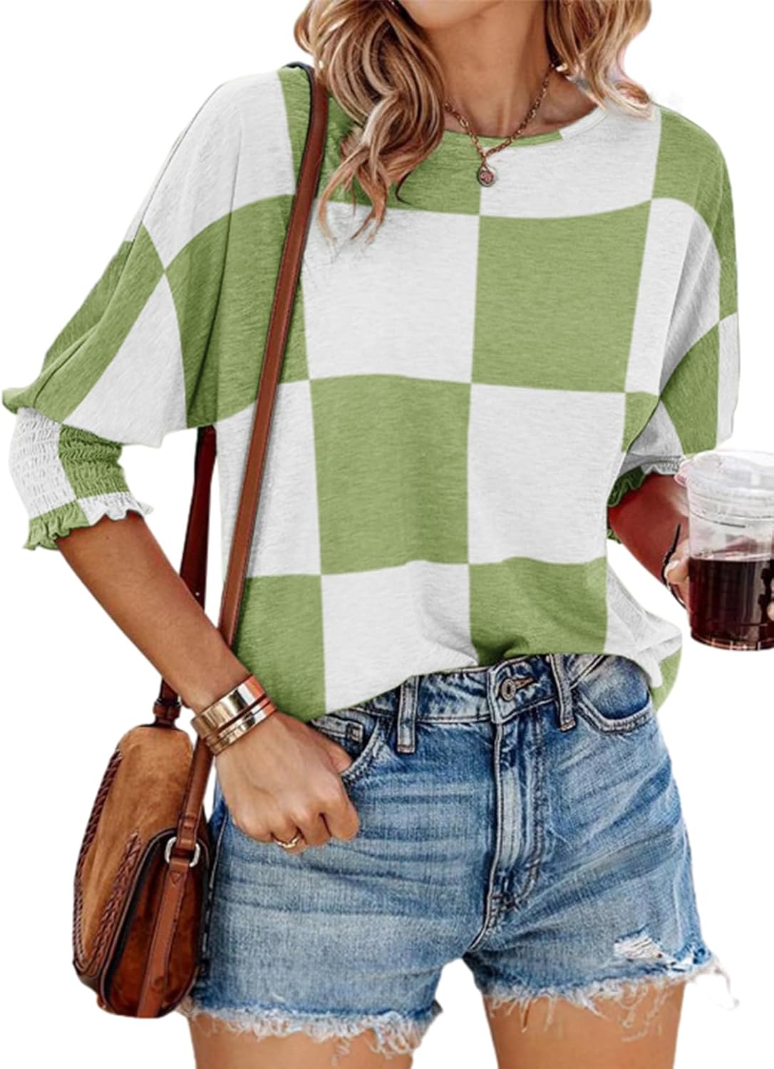 Dokotoo Women's 2025 Fashion Tops 3/4 Sleeve T-Shirts Cute Crewneck Basic Business Tees Blouses