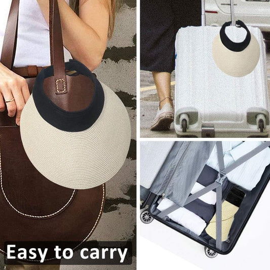 Women Straw Sun Visor Hat Wide Brim Summer UV Protection Beach Cap Foldable Packale Korean Style