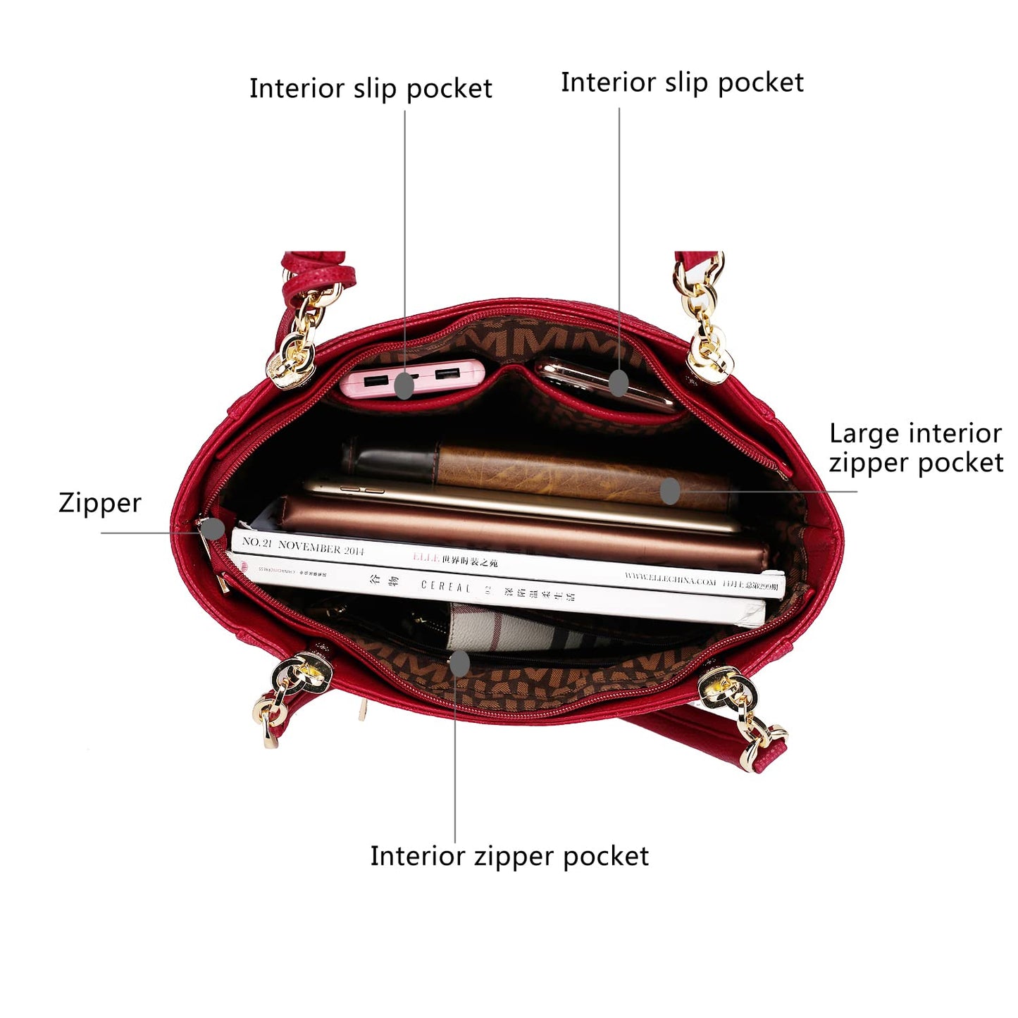 MKF Collection Signature Tote Bag for Women, Shoulder bag Vegan Leather Top-Handle Handbag Purse
