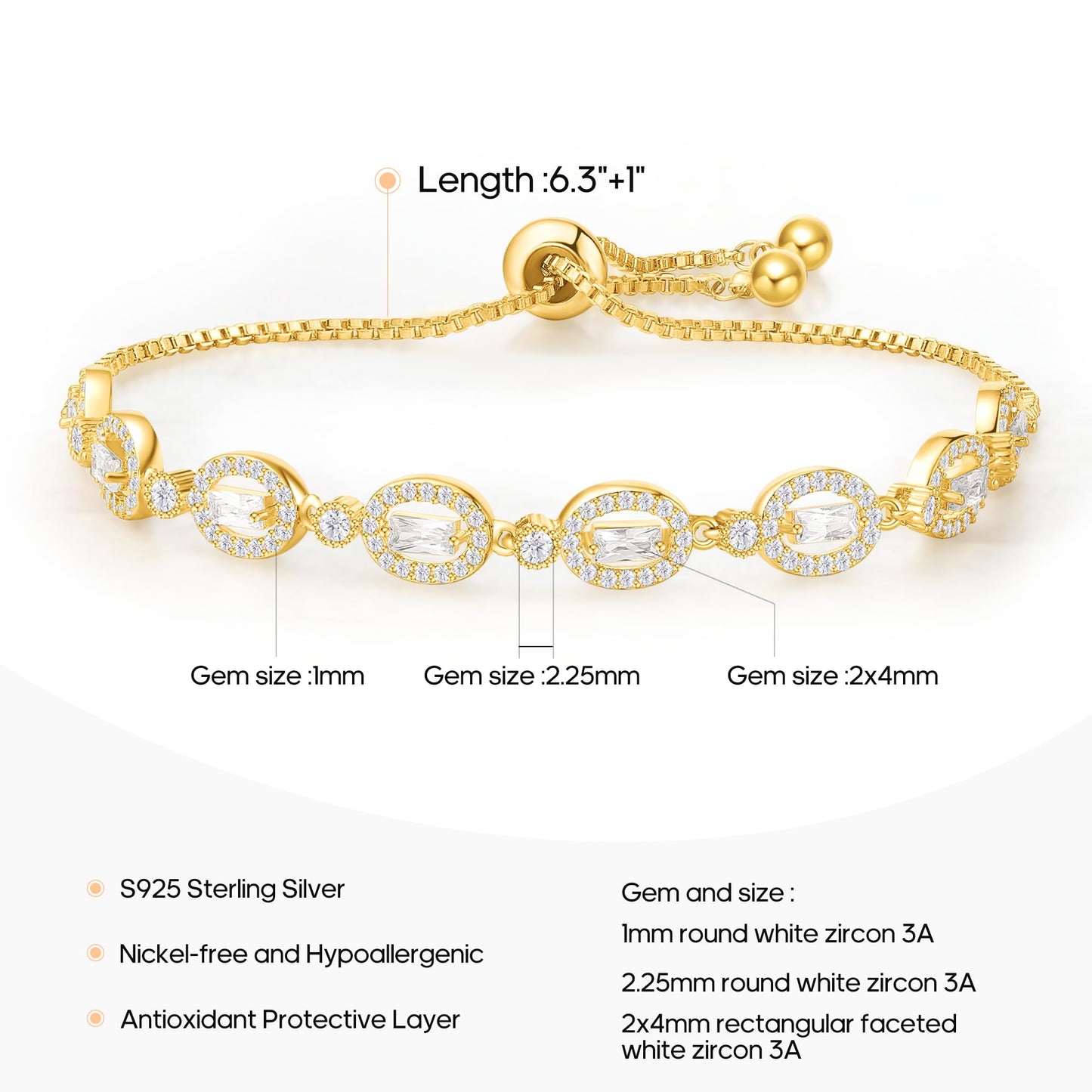 Pure Silver Women's Tennis Bracelets, Sterling Silver Birthstone Link Bracelets for Women, Perfect Gifts for Mom Girlfriend Wife Daughter