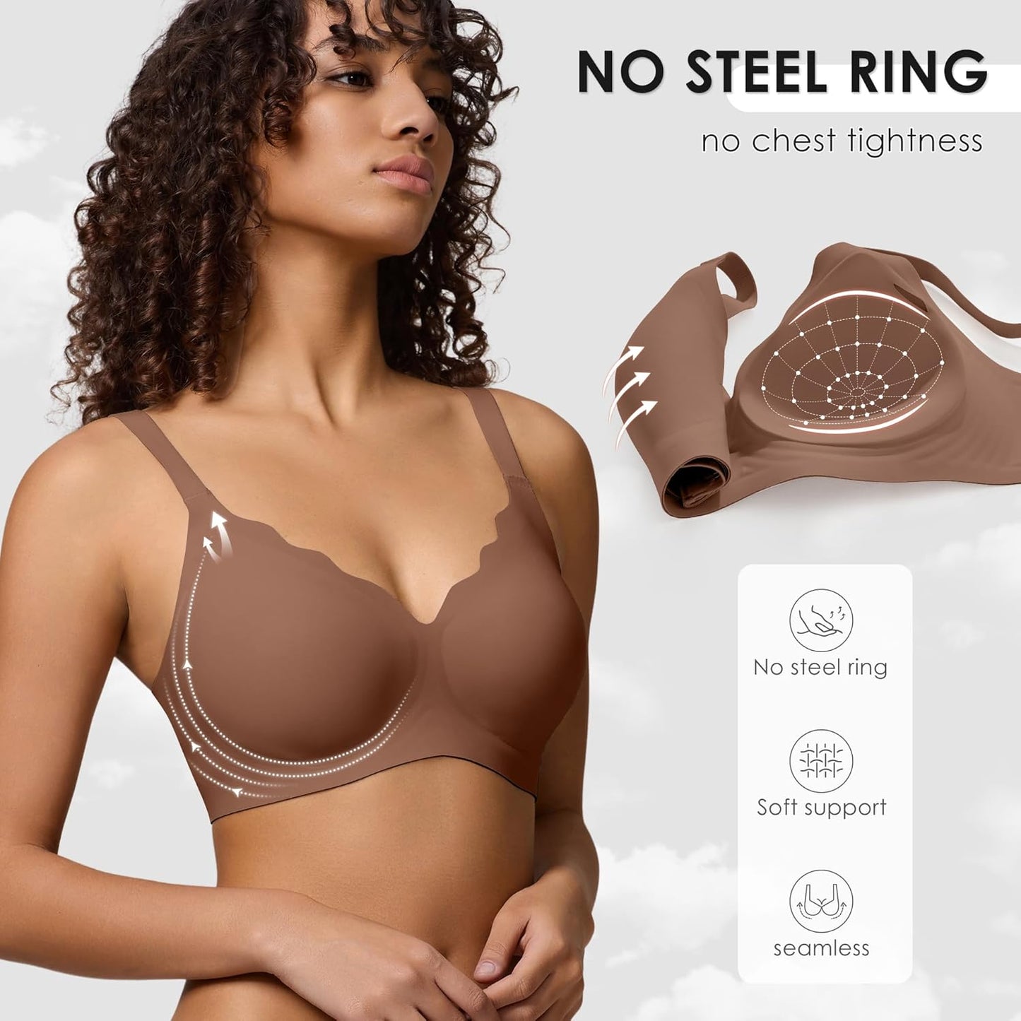 Wireless Seamless Jelly Bra for Women with Support - No Underwire Full Coverage Push Up Bras for Women