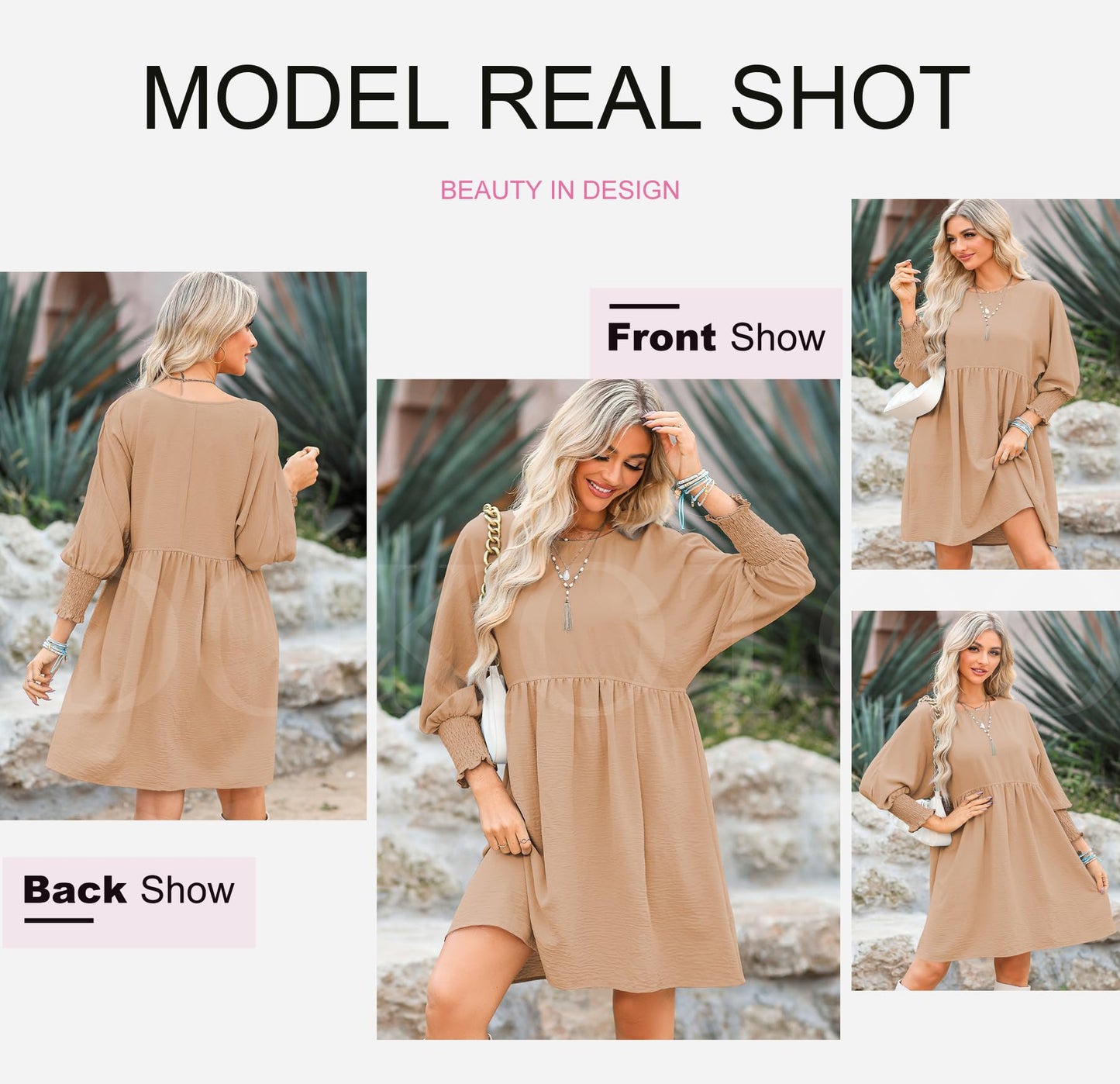 Dokotoo Womens Summer Dresses Casual Tunic Dress Short Sleeve Crew Neck Flowy Babydoll Dress