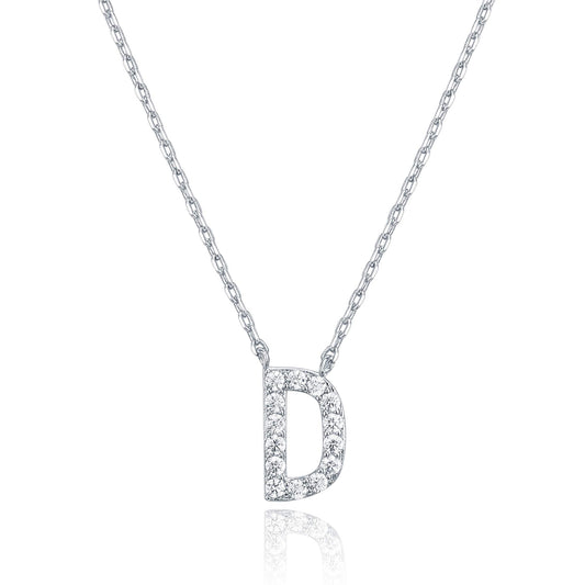 PAVOI 14K White Gold Plated Cubic Zirconia Initial Necklace | Letter Dainty Necklaces for Women