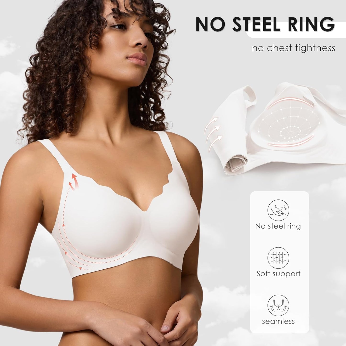 Wireless Seamless Jelly Bra for Women with Support - No Underwire Full Coverage Push Up Bras for Women