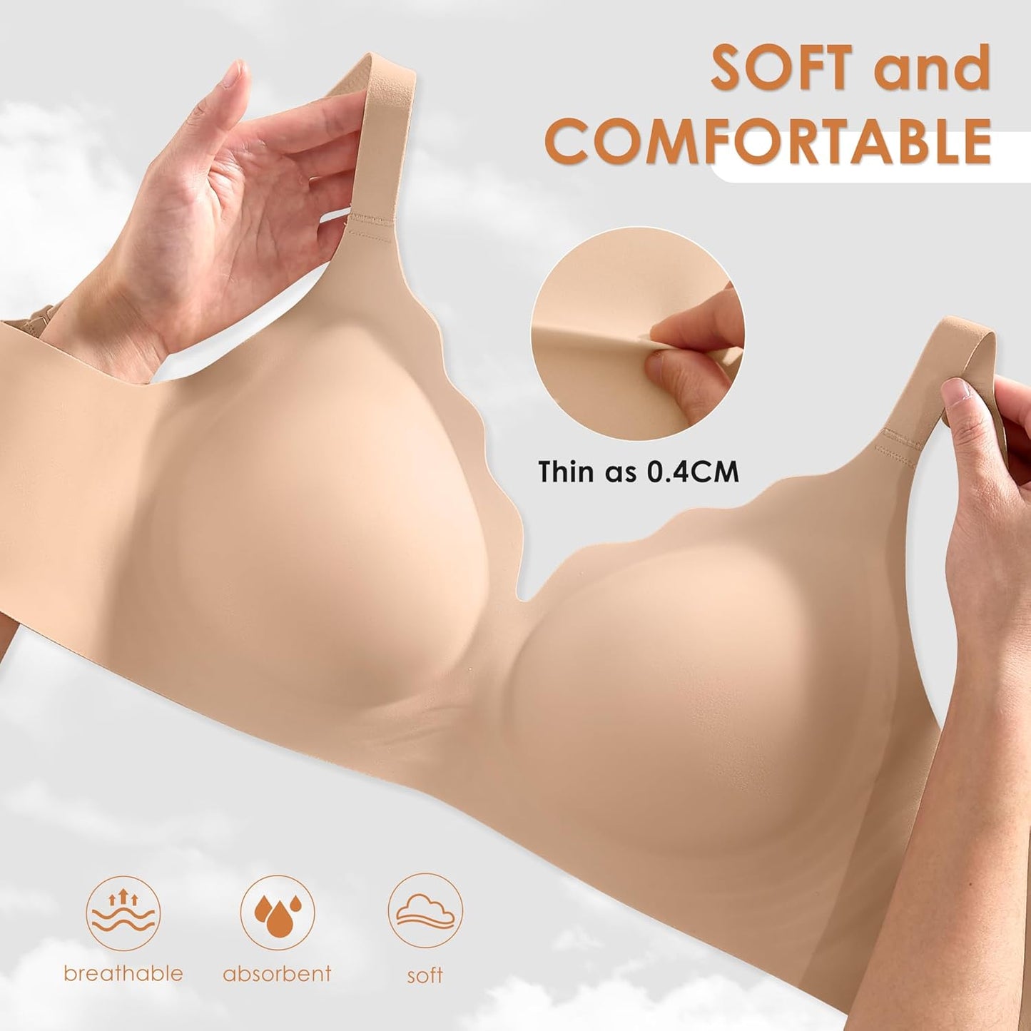Wireless Seamless Jelly Bra for Women with Support - No Underwire Full Coverage Push Up Bras for Women