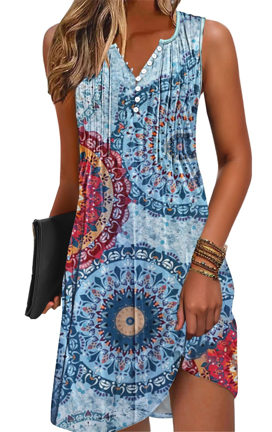 ETCYY Sundresses for Women 2025 Vacation Swim Cover up Beach Dresses Button Down Sleeveless Boho Floral V-Neck Summer Dress