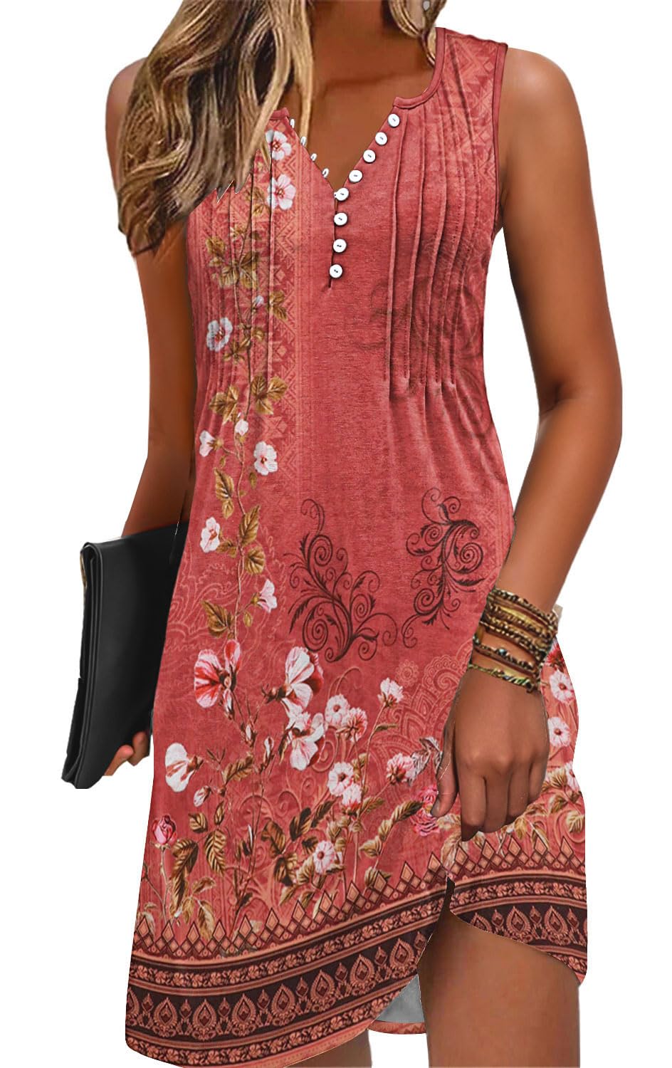 ETCYY Sundresses for Women 2025 Vacation Swim Cover up Beach Dresses Button Down Sleeveless Boho Floral V-Neck Summer Dress