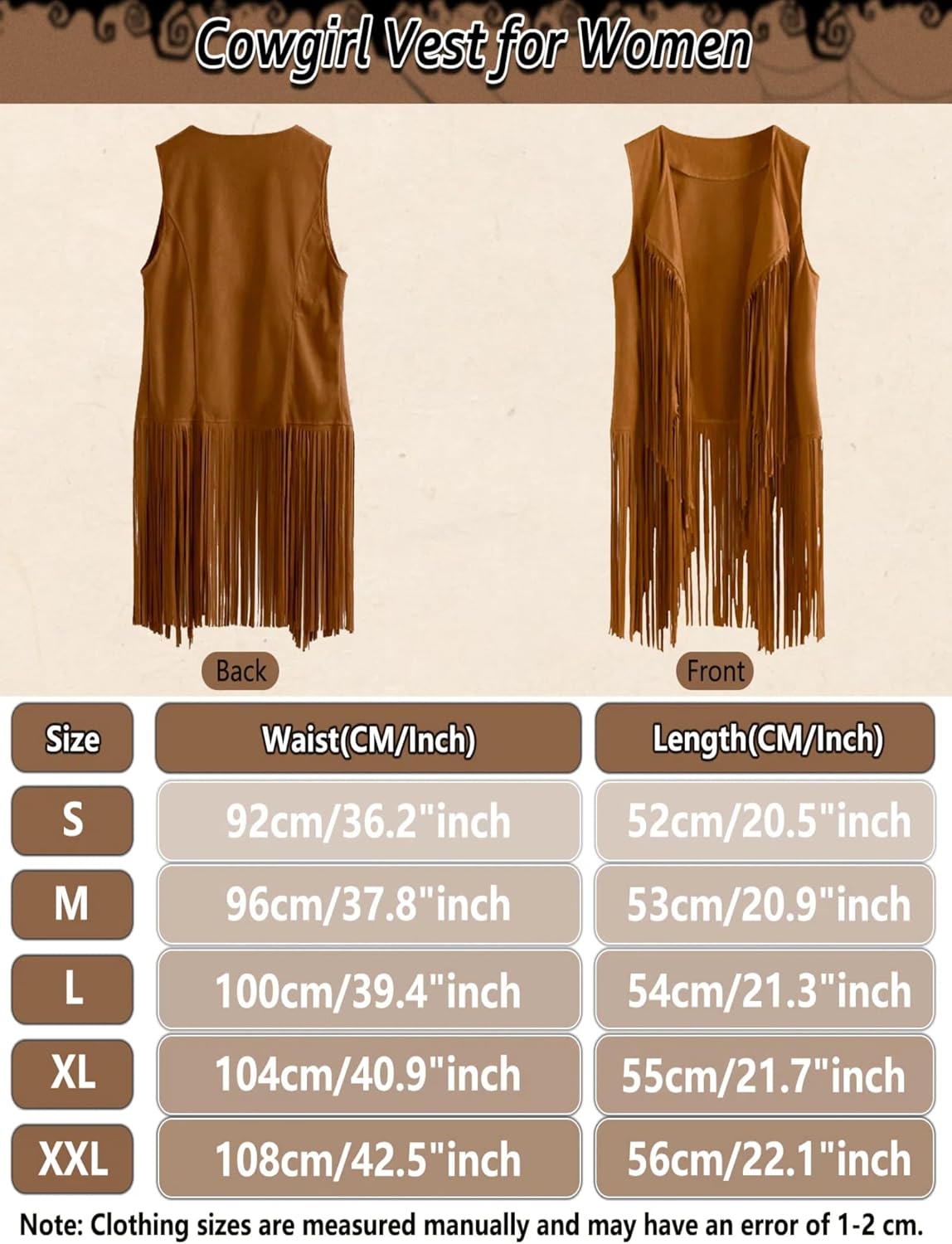 6 PC Cowgirl Western Outfits for Women Retro Cowgirl Costumes Fringe Vest Cow Girl Hat for Women Country 70s Hippie Outits