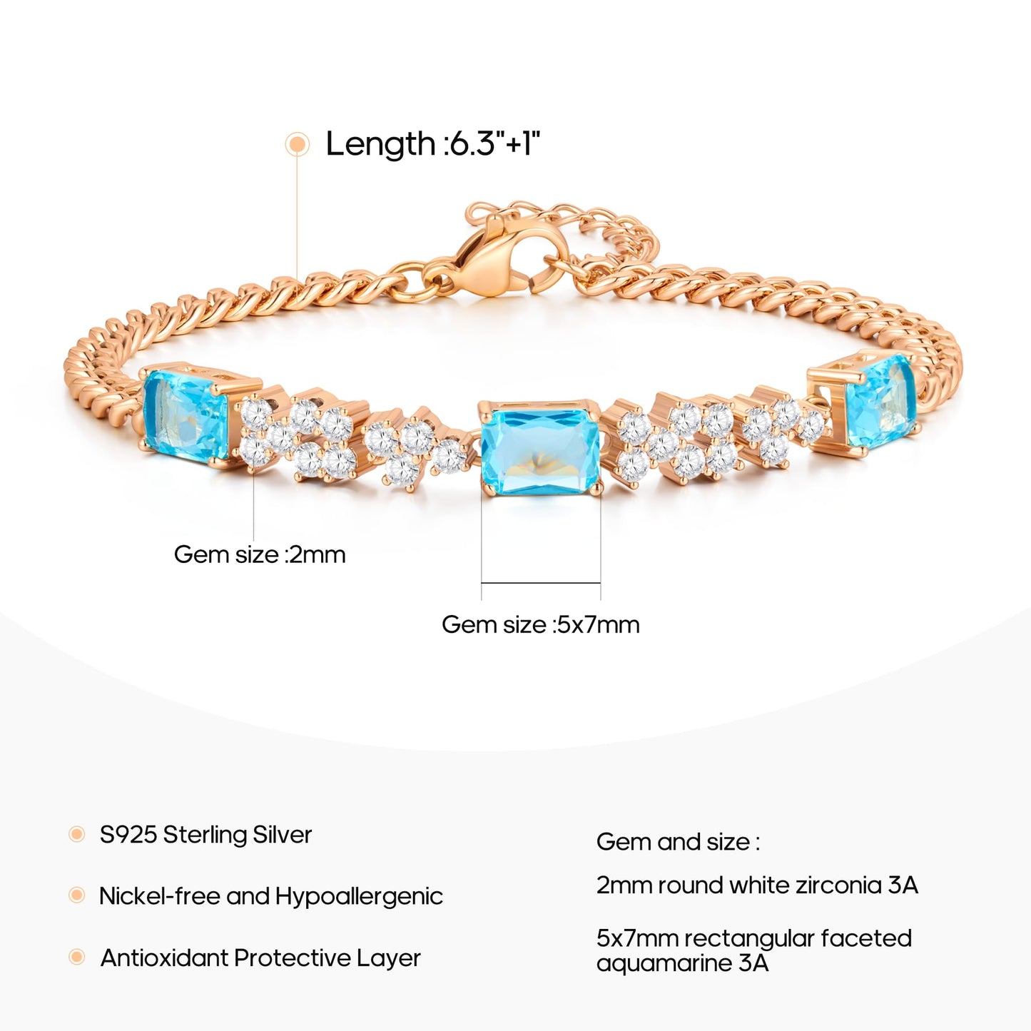 Pure Silver Women's Tennis Bracelets, Sterling Silver Birthstone Link Bracelets for Women, Perfect Gifts for Mom Girlfriend Wife Daughter