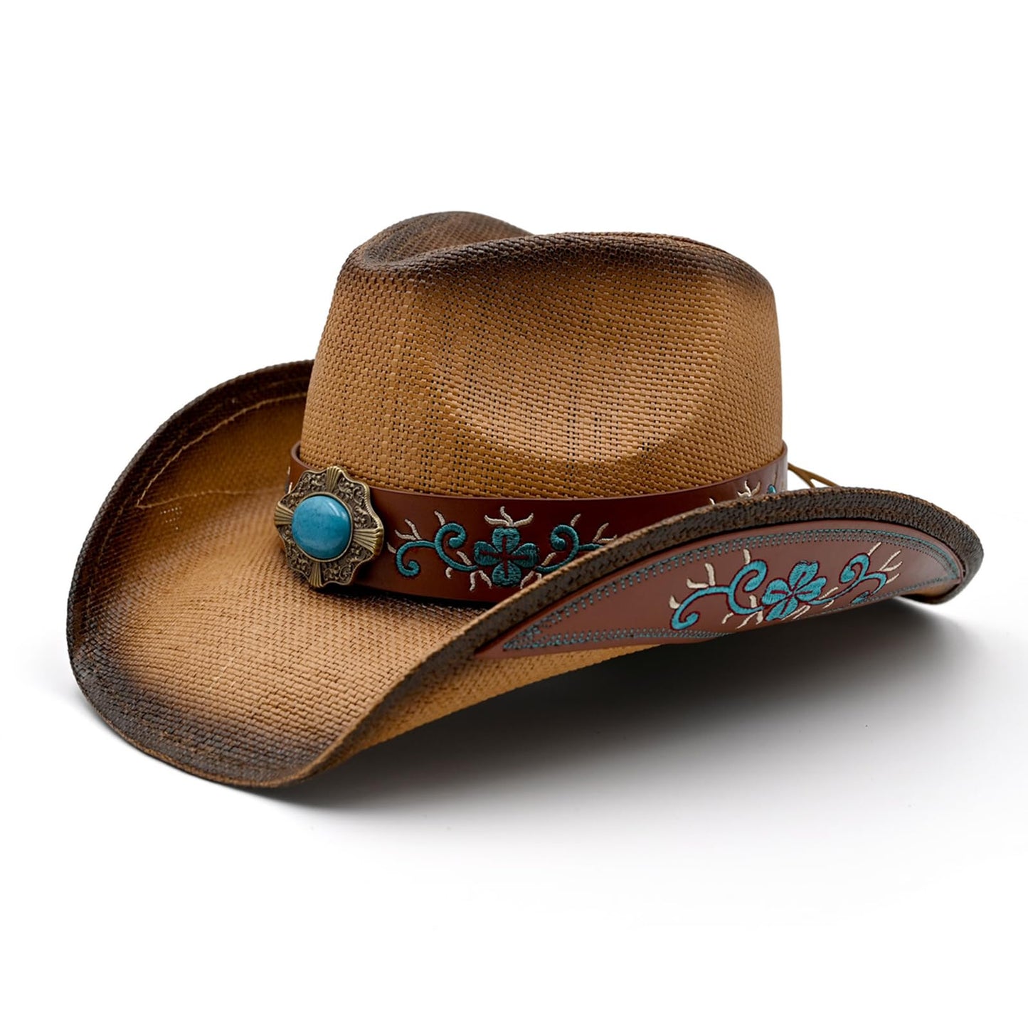 Men's Women's Straw Cowboy Hat Cowgirl Woven Sun Hat Western Cowboy Hat Two Decorative Bands