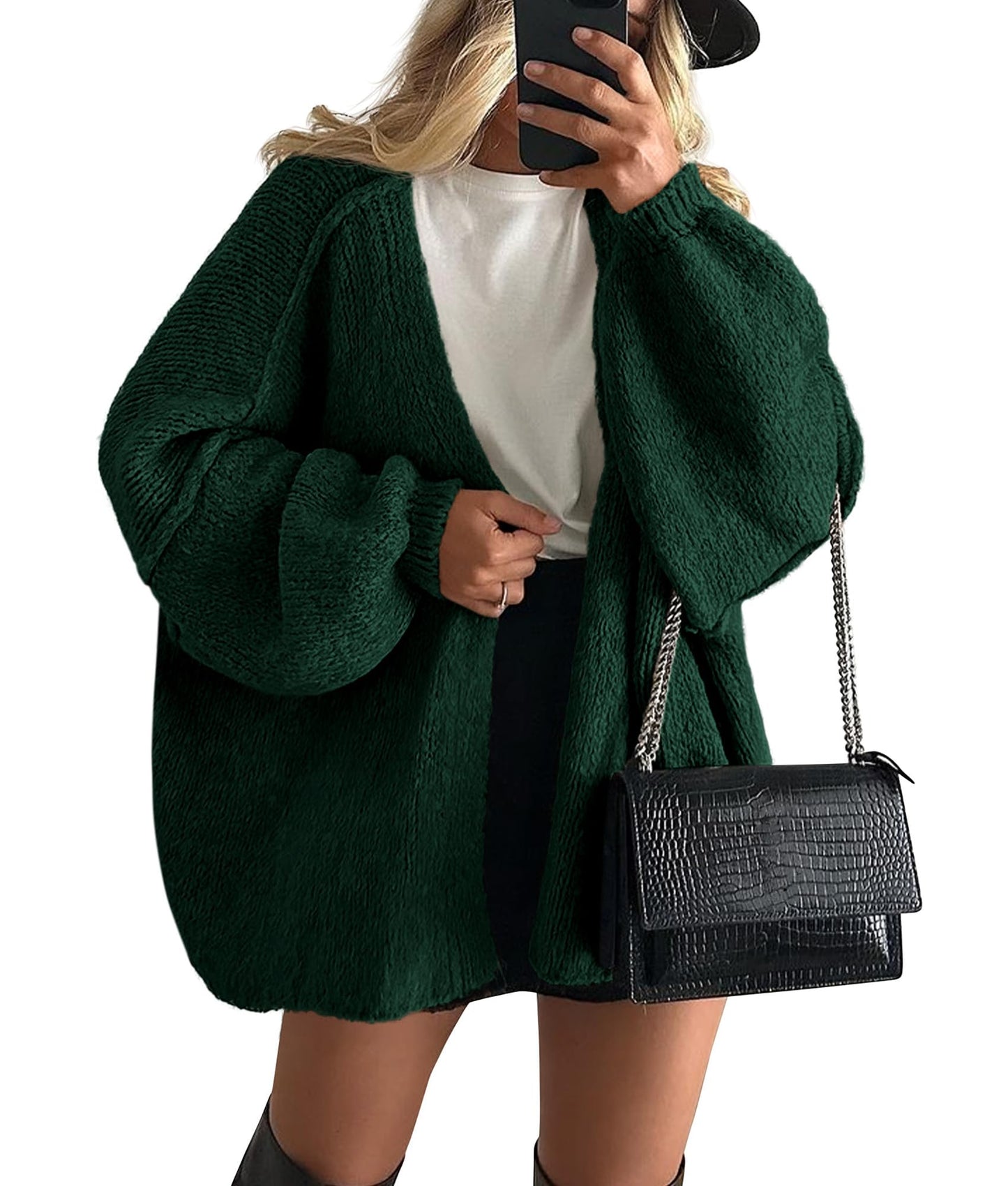 PRETTYGARDEN Womens Oversized Cardigan Sweaters 2025 Fall Long Lantern Sleeve Knit Open Front Lightweight Sweater