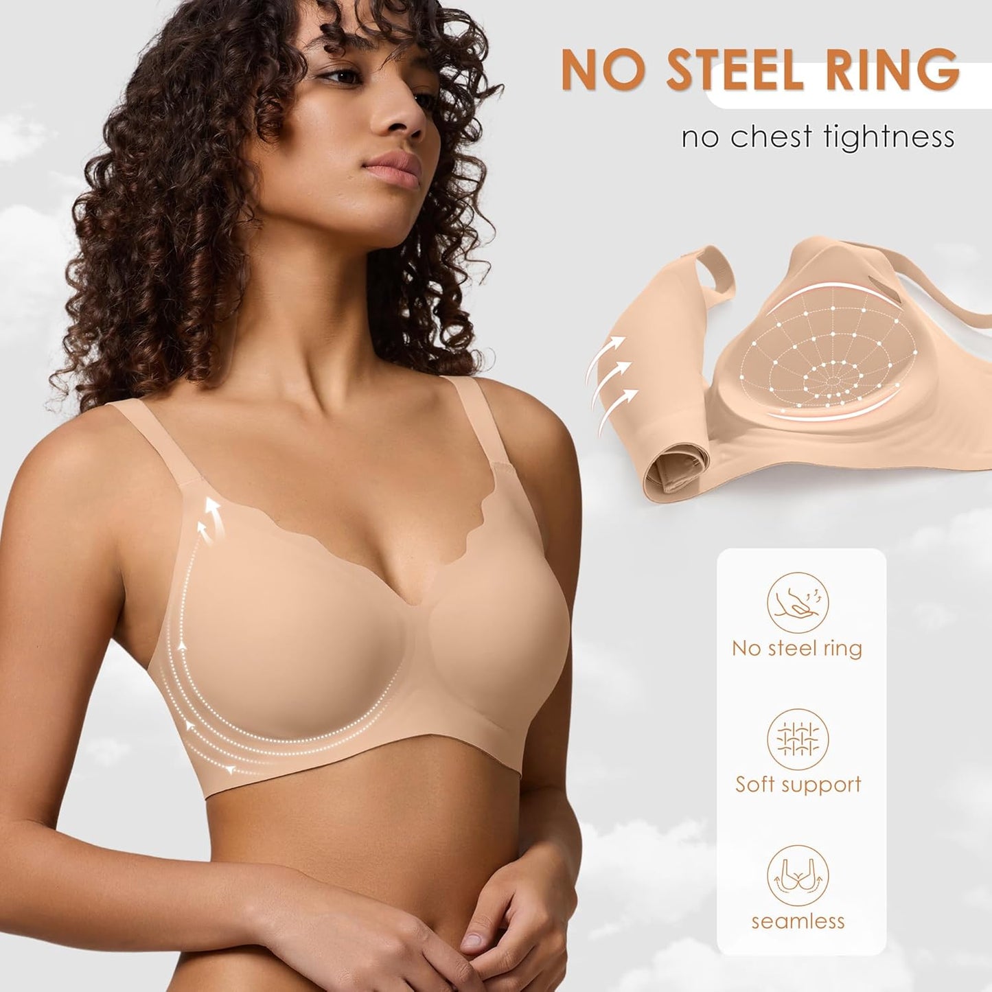 Wireless Seamless Jelly Bra for Women with Support - No Underwire Full Coverage Push Up Bras for Women