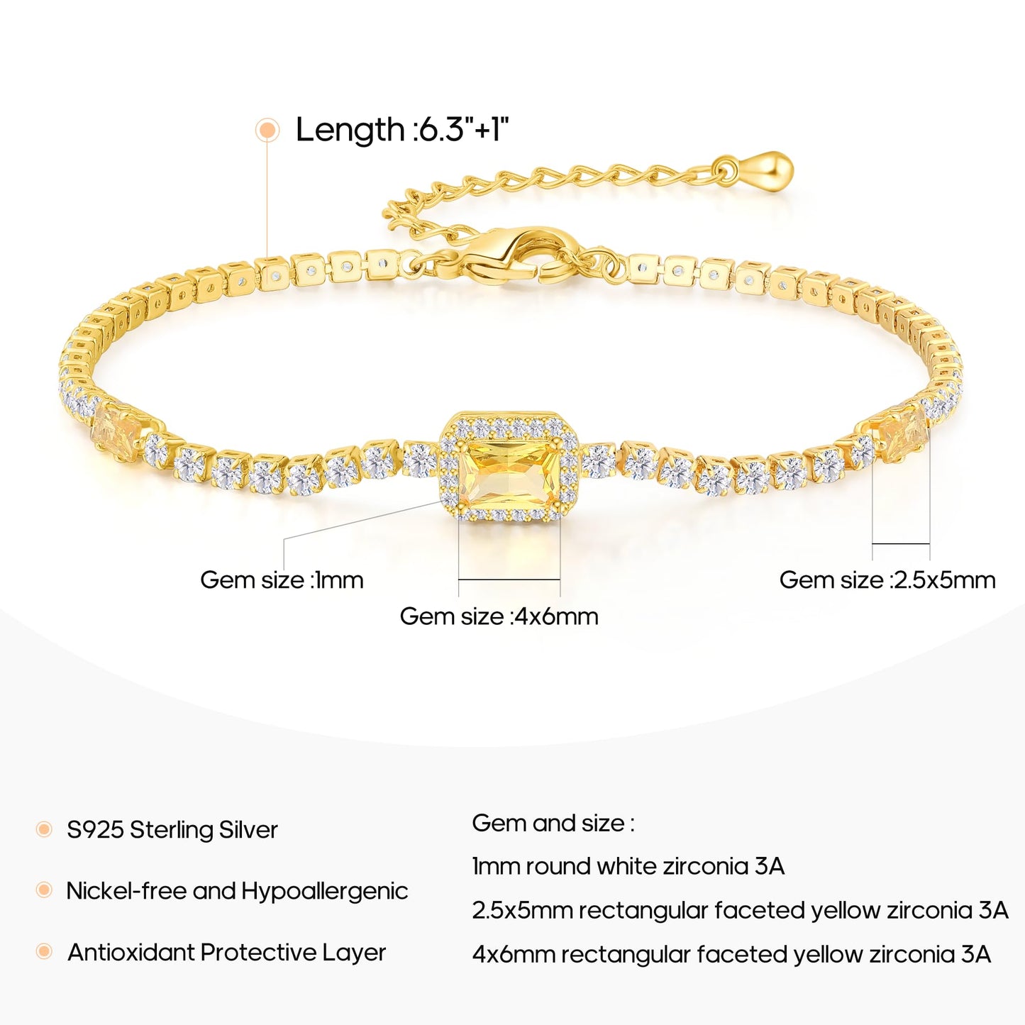 Pure Silver Women's Tennis Bracelets, Sterling Silver Birthstone Link Bracelets for Women, Perfect Gifts for Mom Girlfriend Wife Daughter