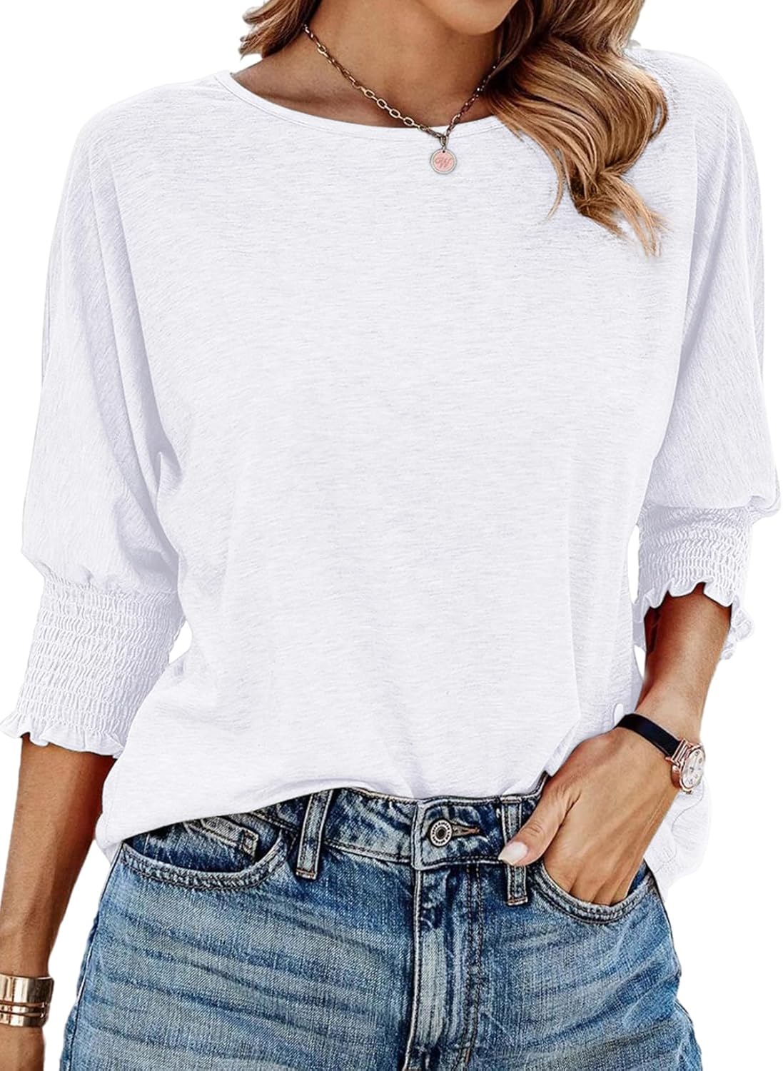 Dokotoo Women's 2025 Fashion Tops 3/4 Sleeve T-Shirts Cute Crewneck Basic Business Tees Blouses