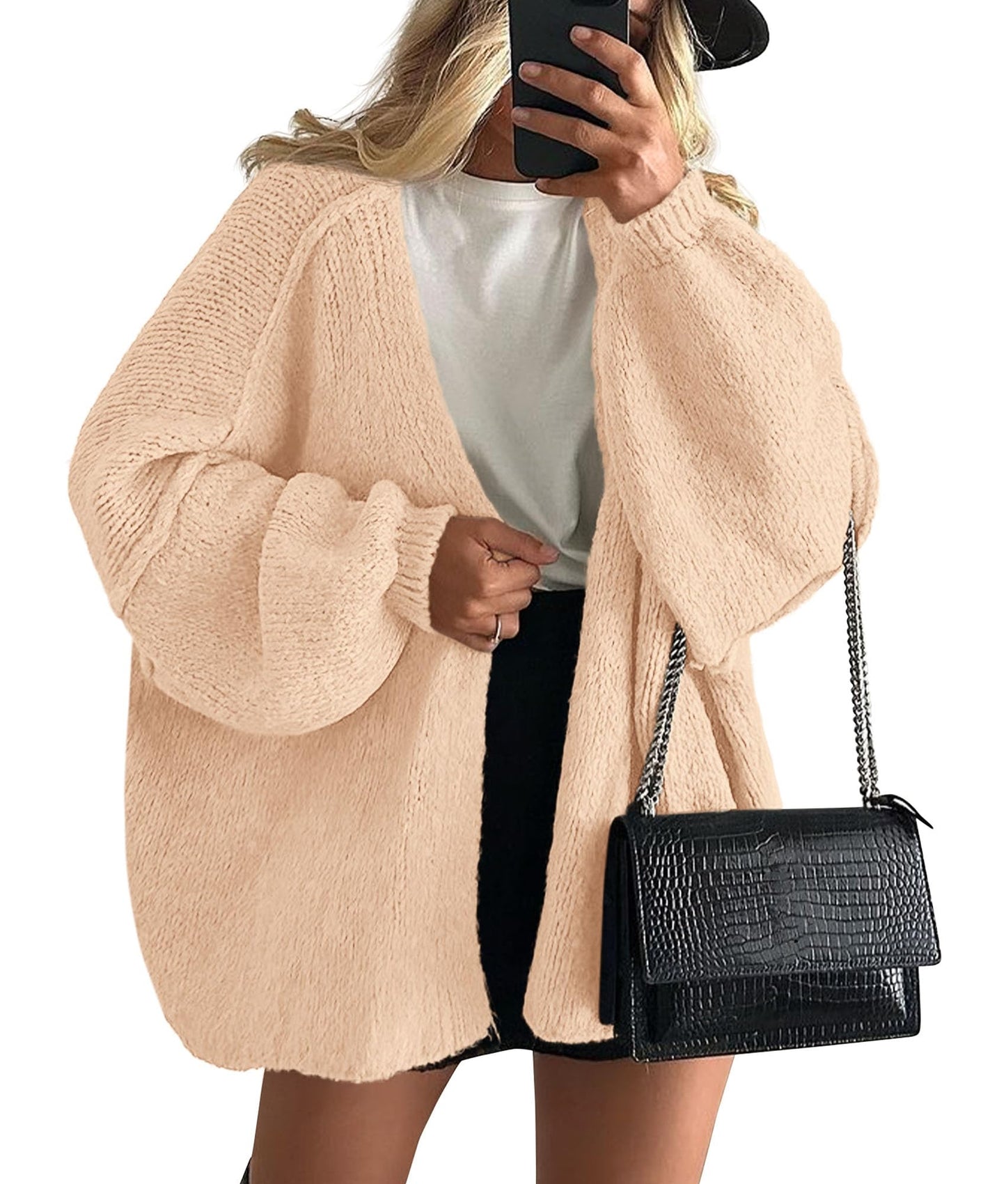 PRETTYGARDEN Womens Oversized Cardigan Sweaters 2025 Fall Long Lantern Sleeve Knit Open Front Lightweight Sweater