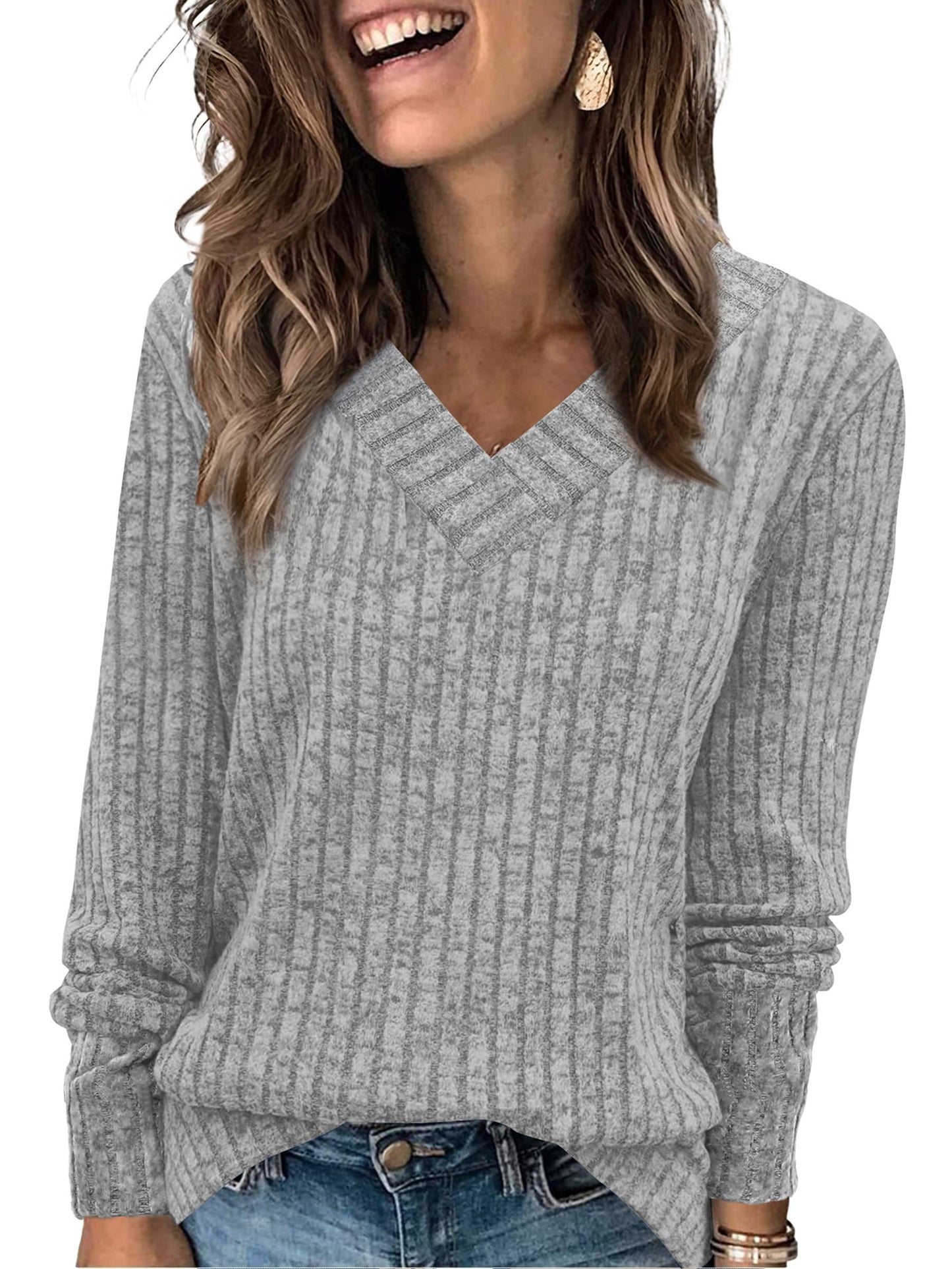 WIHOLL Long Sleeve Shirts for Women V Neck Tops Tunic Fall Winter Sweaters 2025 Clothes