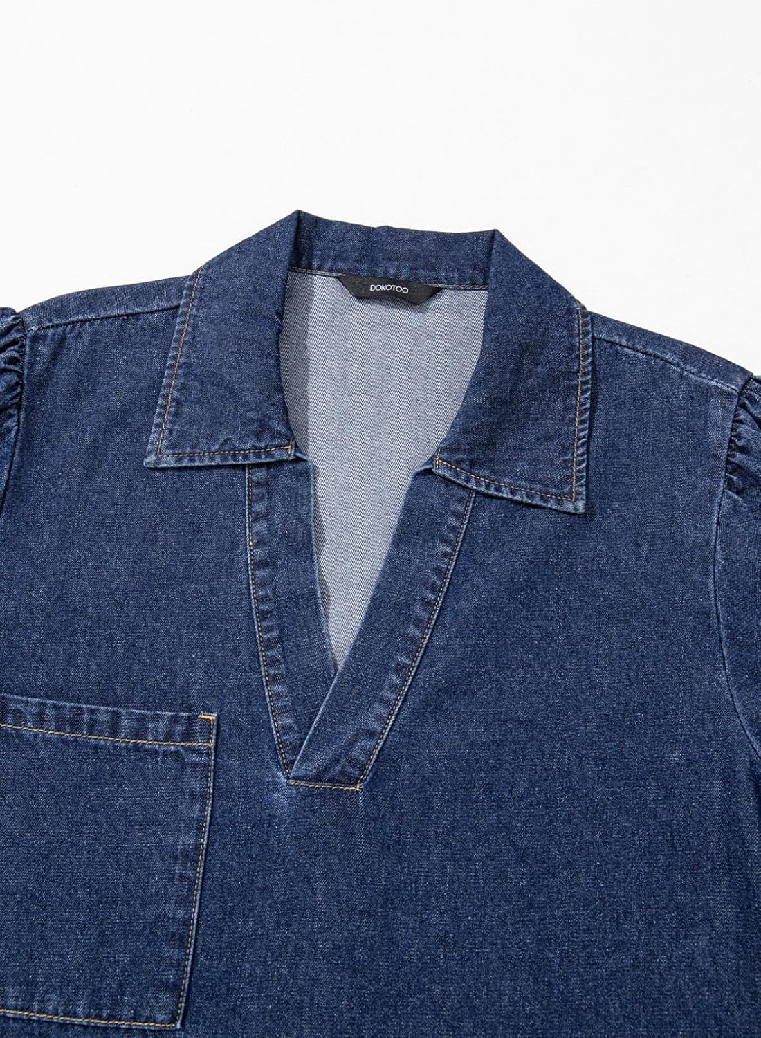 Dokotoo Denim Dress for Women Fashion Fall Casual Babydoll 2025 V Neck 3/4 Puff Sleeve Jean Dresses