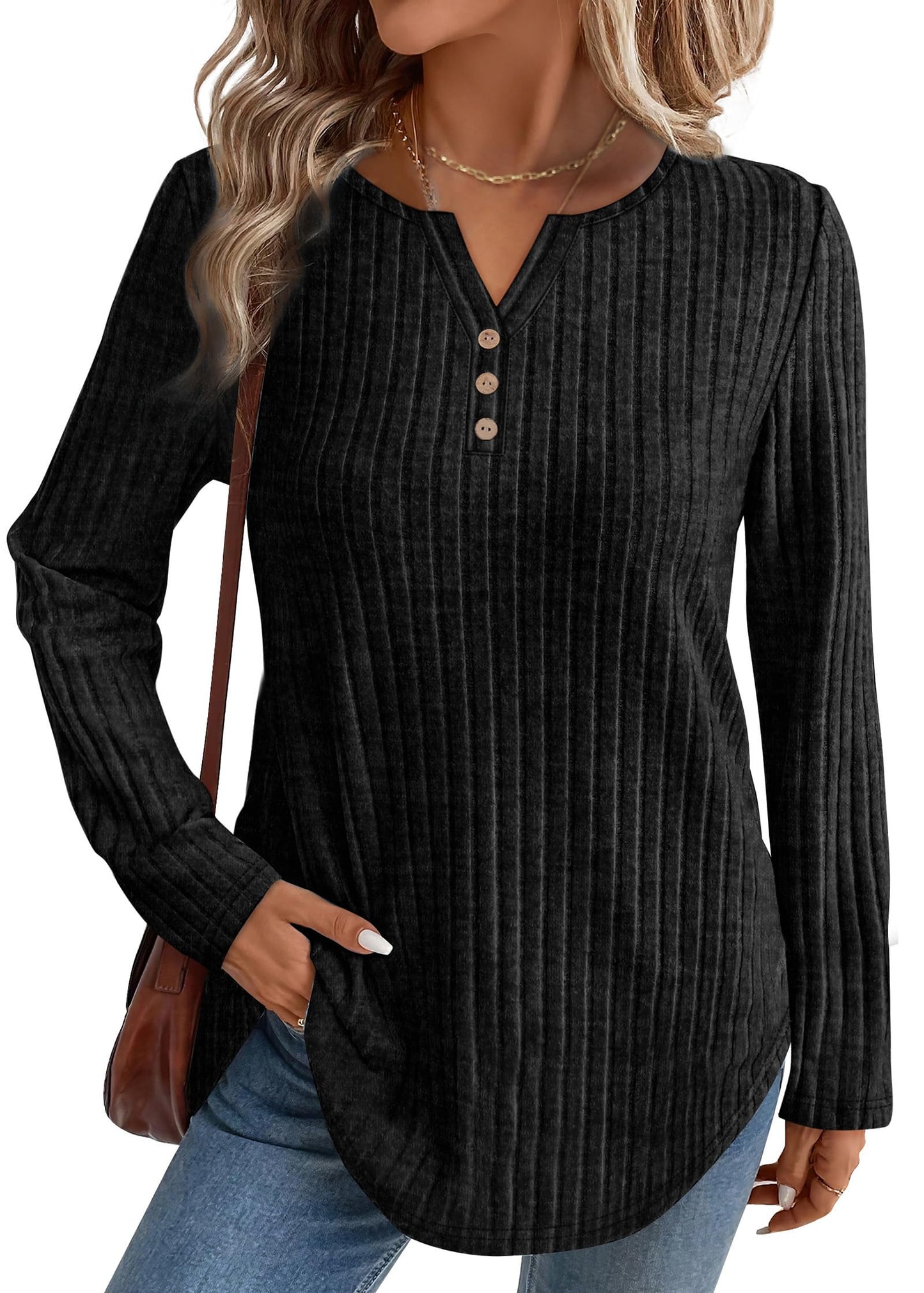 WIHOLL Sweaters for Women 2025 Long Sleeve Tops Fall Clothes Fashion Clothing V Neck Button Down Winter Thermal Shirts