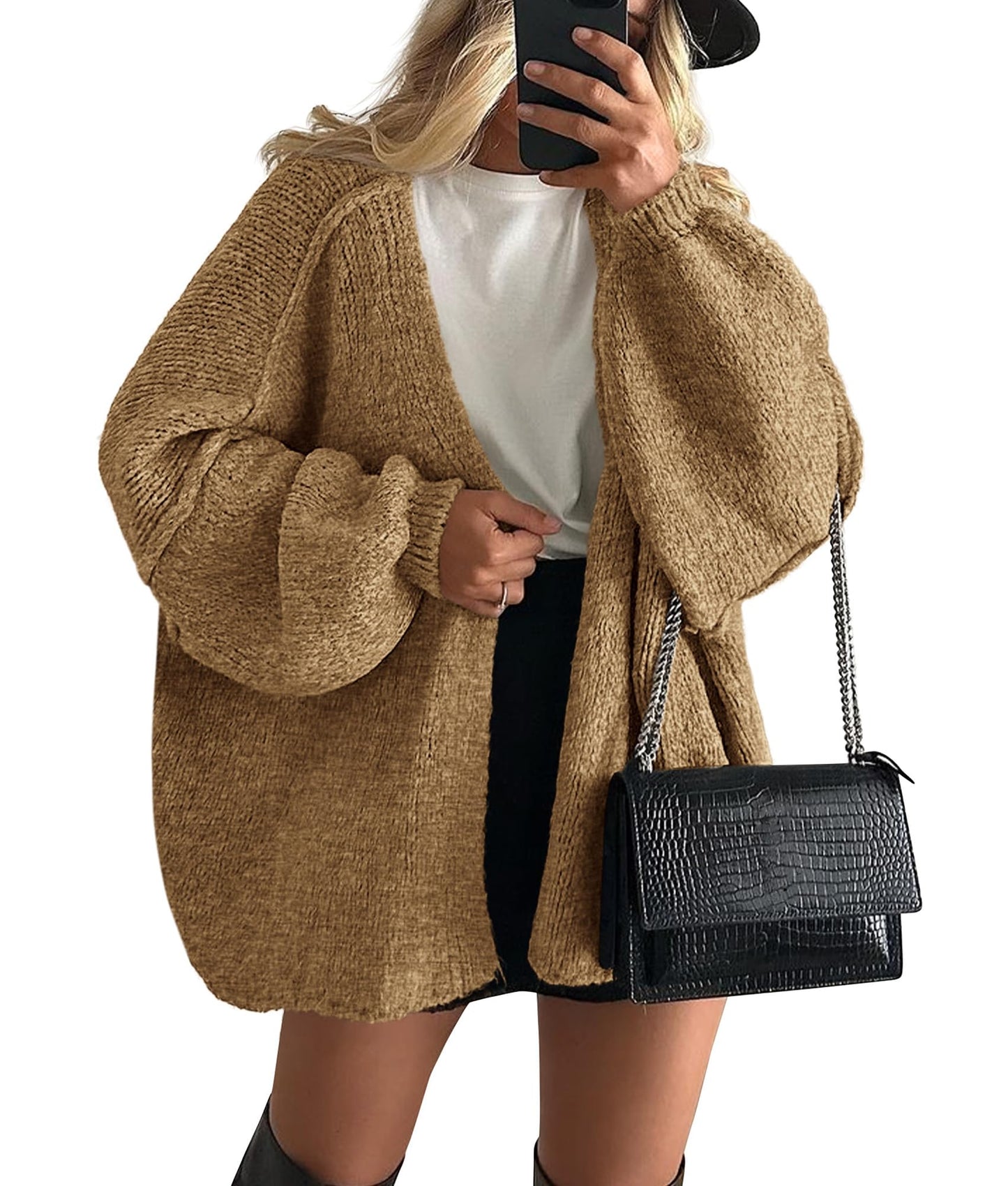 PRETTYGARDEN Womens Oversized Cardigan Sweaters 2025 Fall Long Lantern Sleeve Knit Open Front Lightweight Sweater