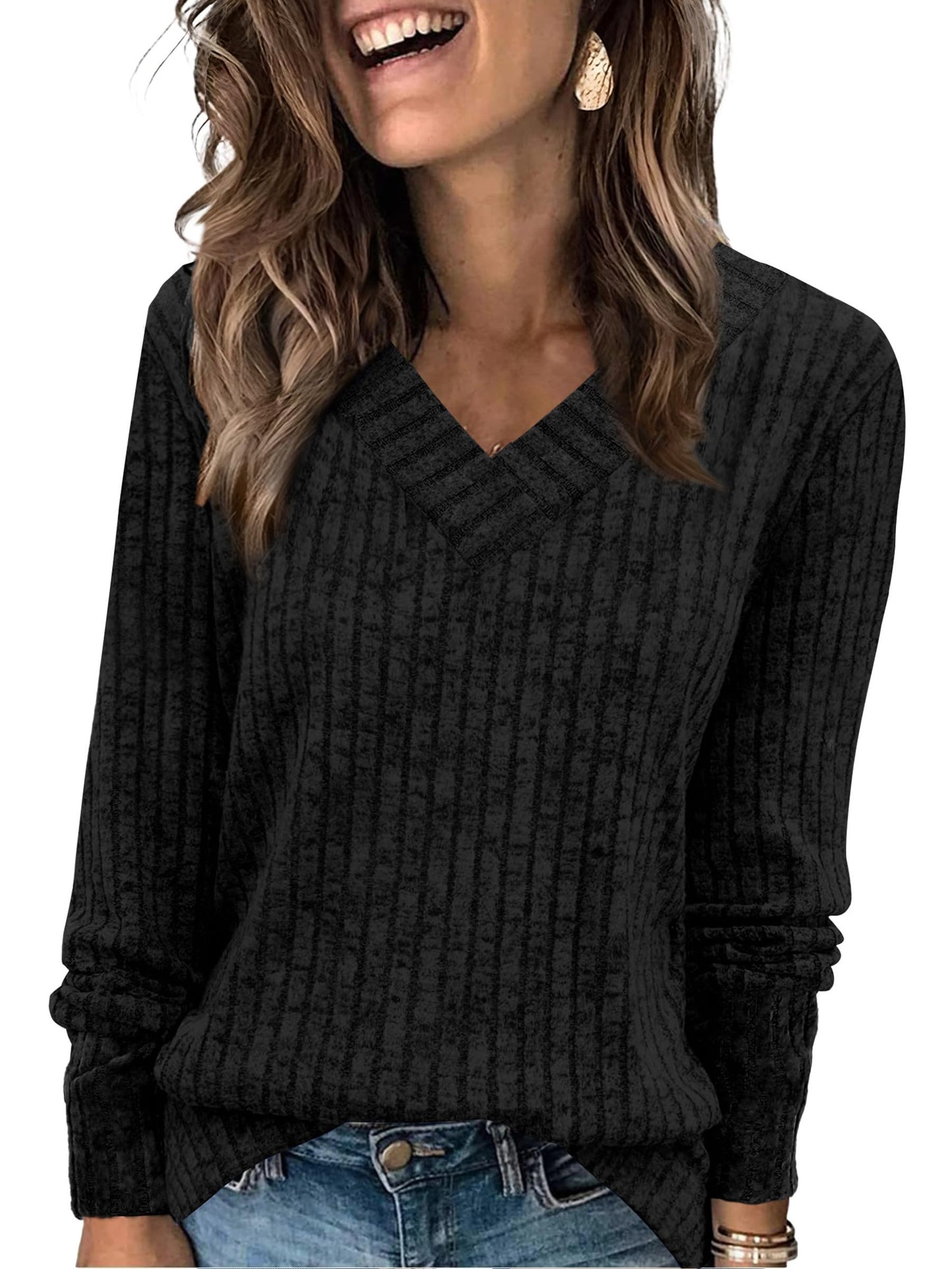 WIHOLL Long Sleeve Shirts for Women V Neck Tops Tunic Fall Winter Sweaters 2025 Clothes