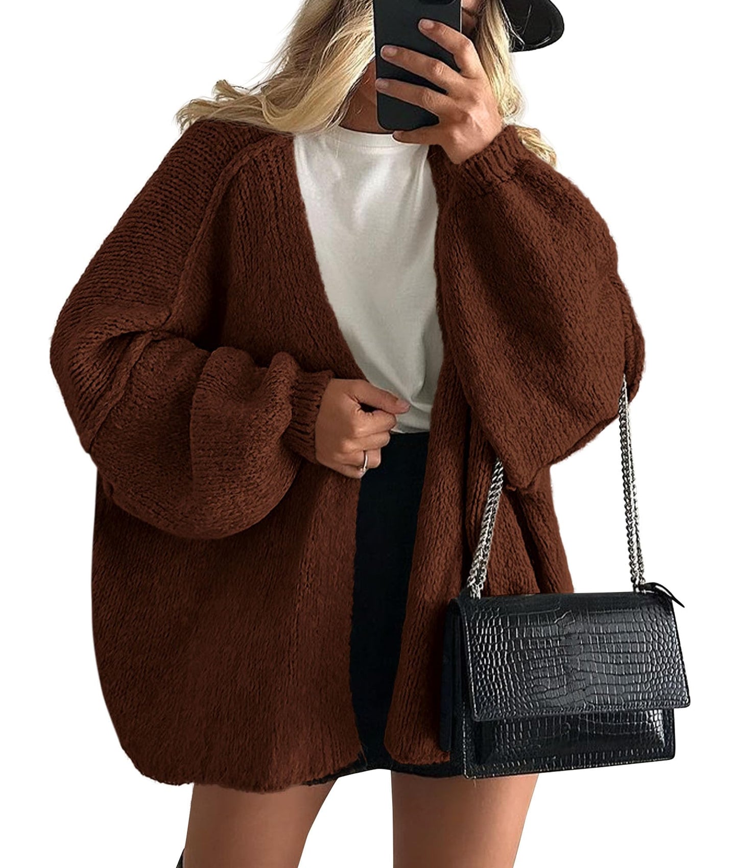 PRETTYGARDEN Womens Oversized Cardigan Sweaters 2025 Fall Long Lantern Sleeve Knit Open Front Lightweight Sweater
